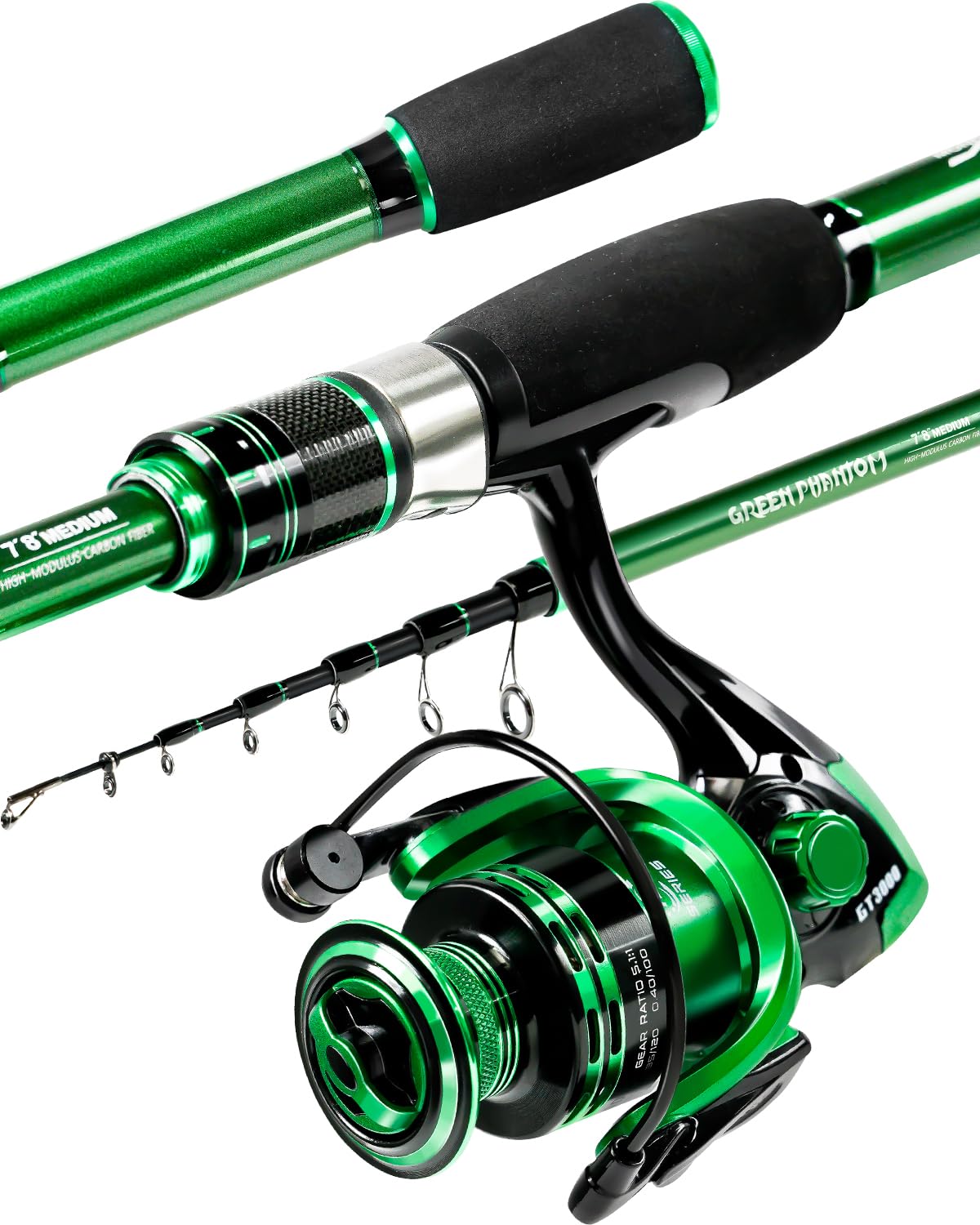 Ghosthorn Fishing Rod and Reel Combo Graphite Telescoping Fishing Pole Collapsible Portable Travel Kit with Carrier Bag for Freshwater Fishing Gift for Men Women