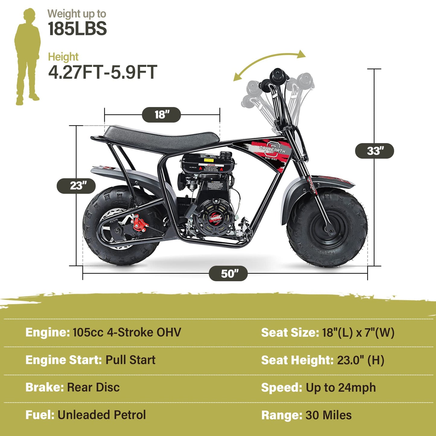 Oryxearth Mini Dirt Bike for Kids, Gas Powered Off Road Pit with Automatic Transmission and Pull Start Kids