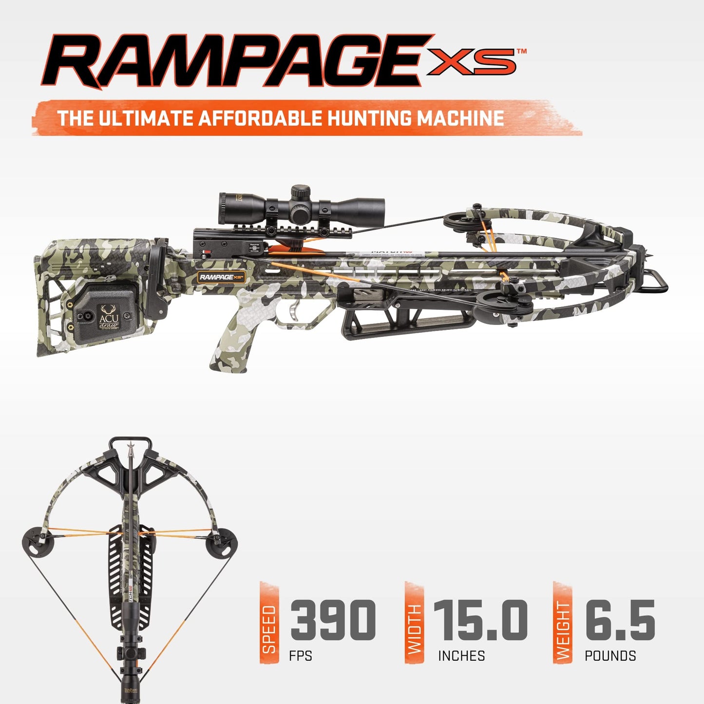 Wicked Ridge by TenPoint Rampage XS Crossbow, Peak XT - 390 FPS - The Ultimate Affordable Hunting Machine - Includes Lighted 3X Pro-View Scope