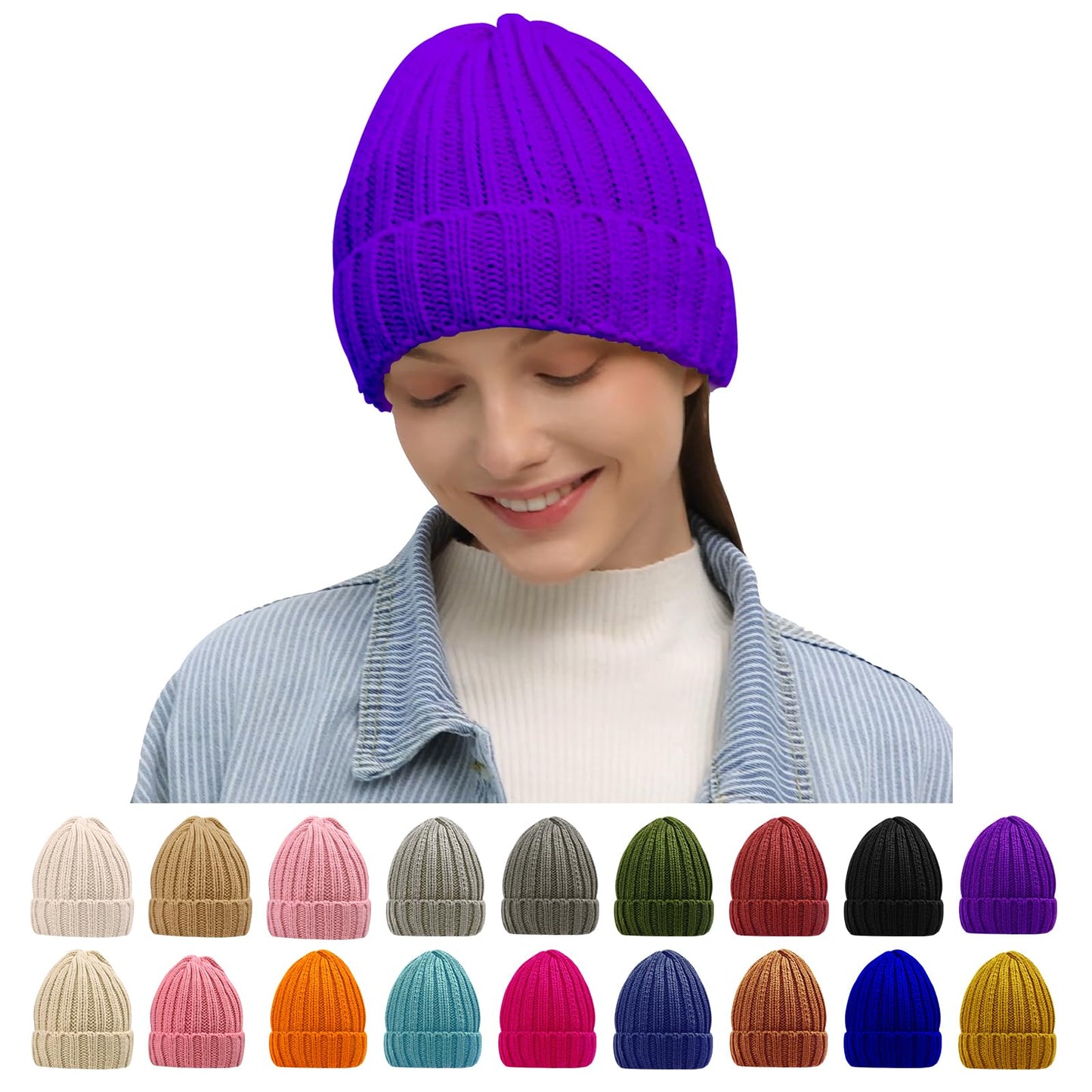 Rosoz Winter Hats for Women Warm Thick Soft Stretch Cable Knit Beanie Skully Cap for Cold Weather