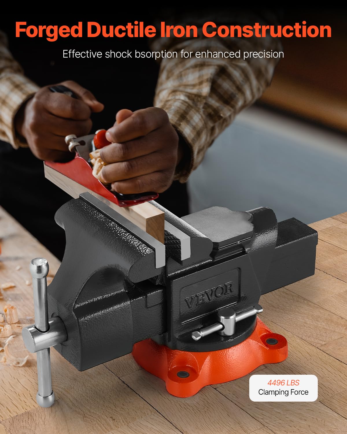 VEVOR Bench Vise, 6-inch Jaw Width 5.9-inch Jaw Opening, 360-Degree Swivel Locking Base Multipurpose Vise w/Anvil, Heavy Duty Ductile Iron Workbench Vise w/Bolts & Nuts, for Drilling, Pipe Cutting