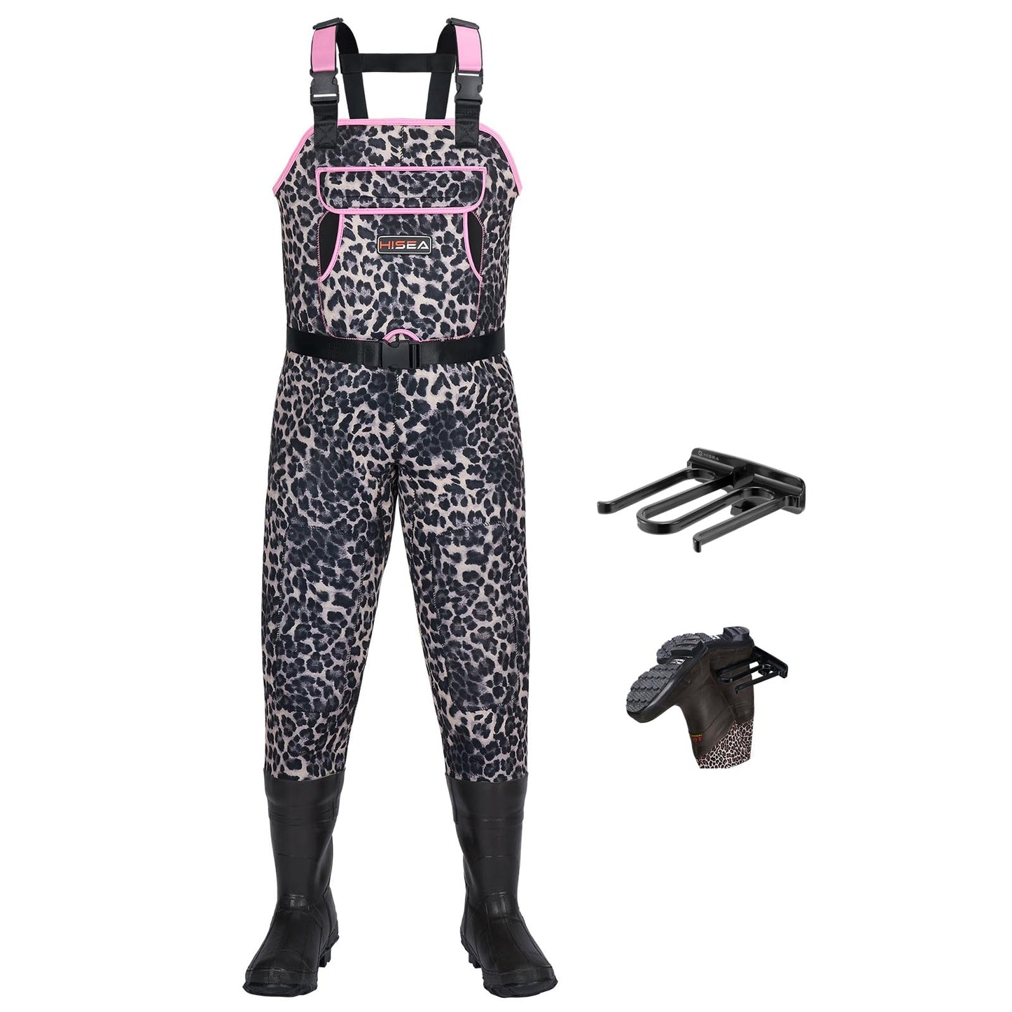 HISEA Neoprene Chest Waders Leopard Print Duck Hunting Waders for Women with Boots Cleated Waterproof Insulated Fishing Waders