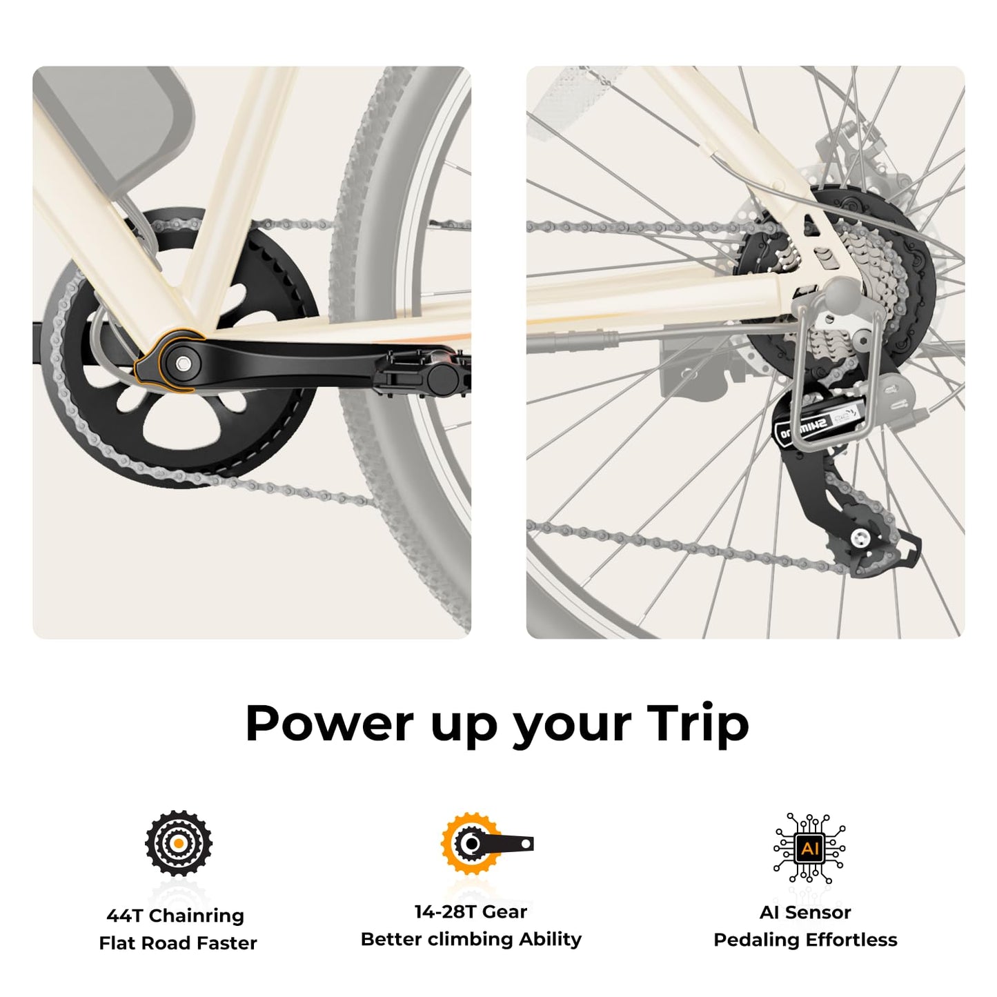 Jasion EB5 Electric Bike for Adults with Peak 750W Brushless Motor, 40Miles 20MPH Commuting Electric Mountain Bike with 360Wh Removable Battery, 7-Speed, 26" Tires and Front Fork Suspension