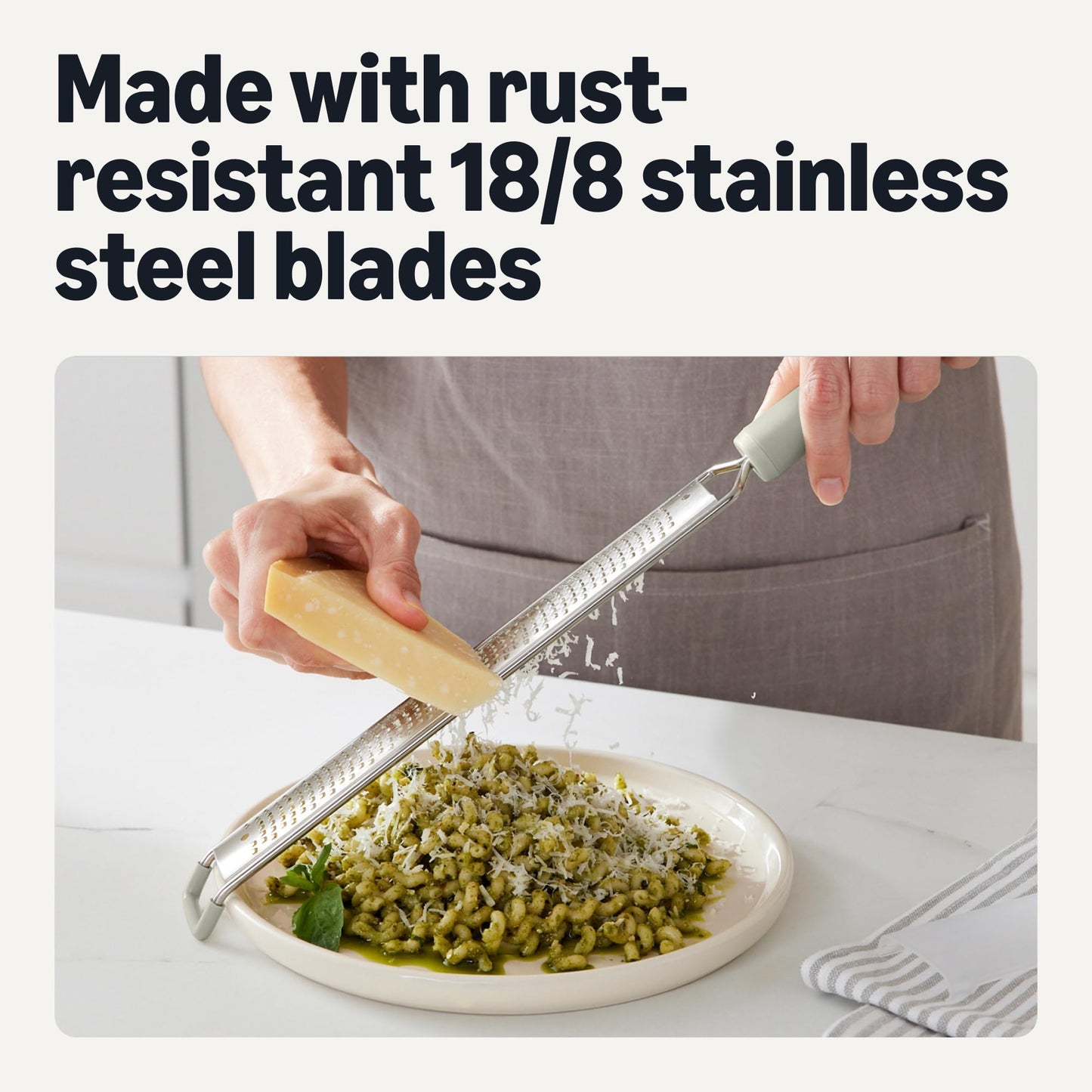 Amazon Basics Zester and Grater Tool, Soft Grip Handle, Dishwasher-Safe, Linen Gray