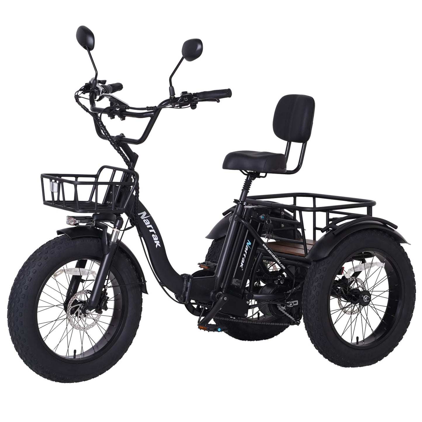 NARRAK Electric Tricycle for Adults,Fat Tire Folding Electric Trike,3 Wheels Electric Bicycle Bikes, Peak 1350W Step-Thru Etrike with Removable Battery and Large Basket for Women Men