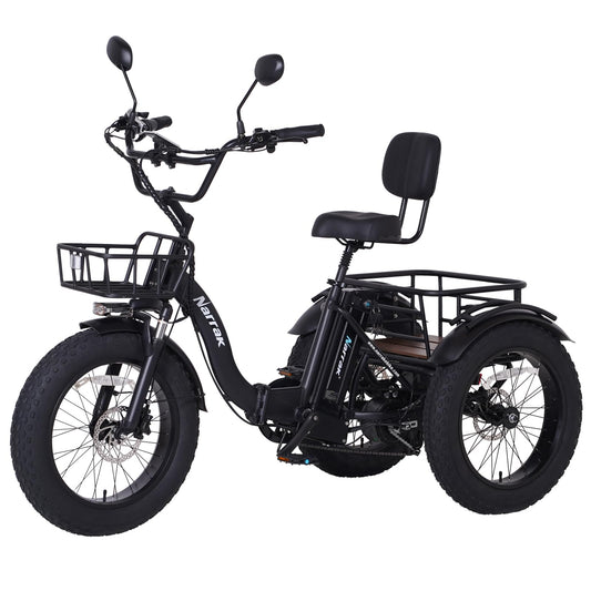 NARRAK Electric Tricycle for Adults,Fat Tire Folding Electric Trike,3 Wheels Electric Bicycle Bikes, Peak 1350W Step-Thru Etrike with Removable Battery and Large Basket for Women Men