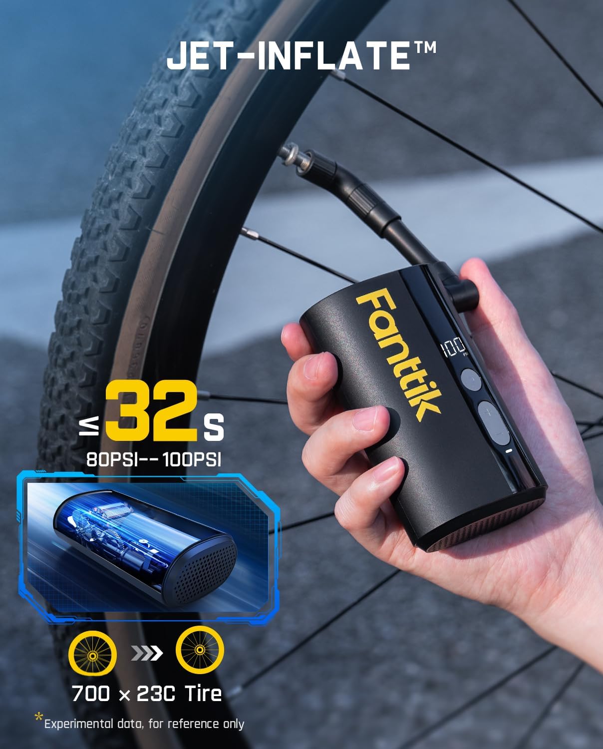 Fanttik X9 Ace Mini Bike Tire Pump, 32s Fast Inflate Bike Pump with Gauge, 150PSI Electric Air Pump with Presta and Schrader Valve, Suitable for Road Bike, Mountain Bike, E-Bike