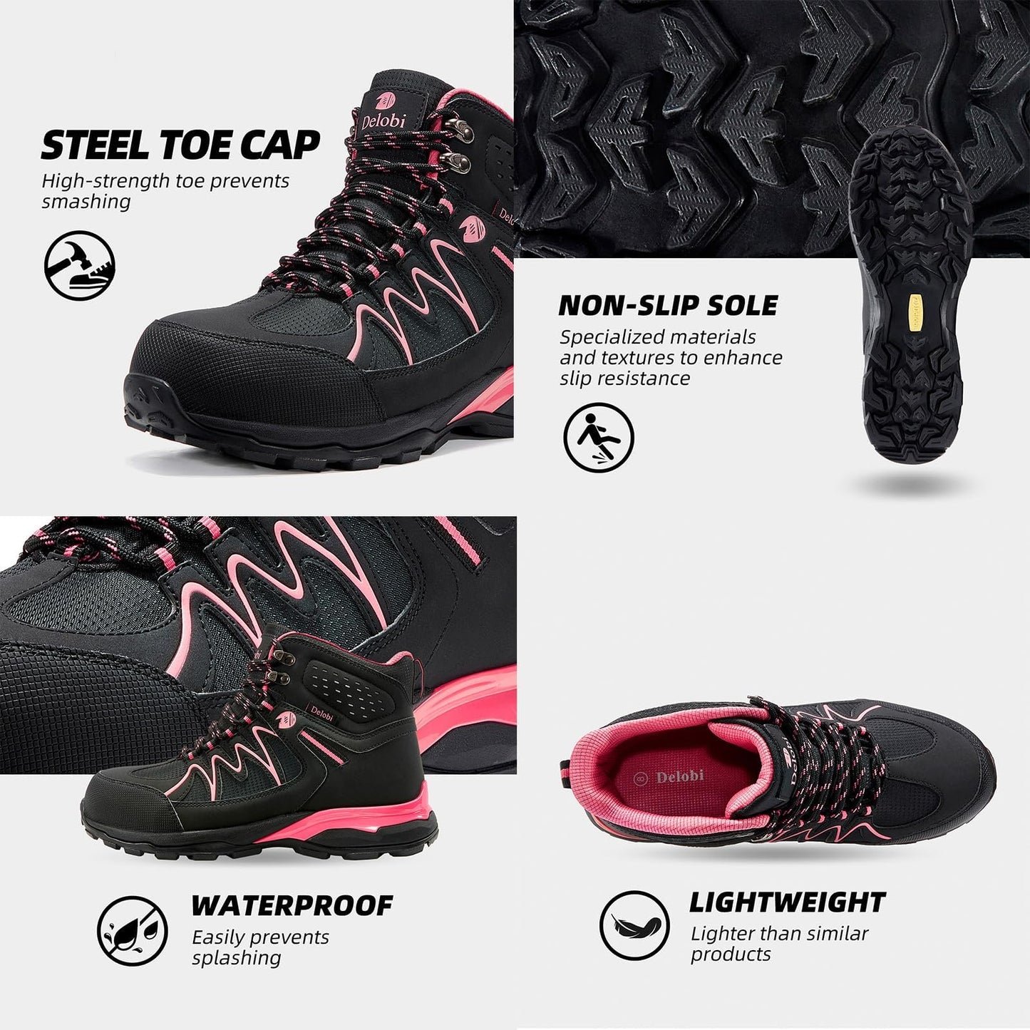 Steel Toe Work Boots for Women - Insulated Work Boots Steel Toe Sneakers Comfortable Construction Boot Lightweight Work & Safety Toe Shoes Gifts for Construction Workers for Work Construction