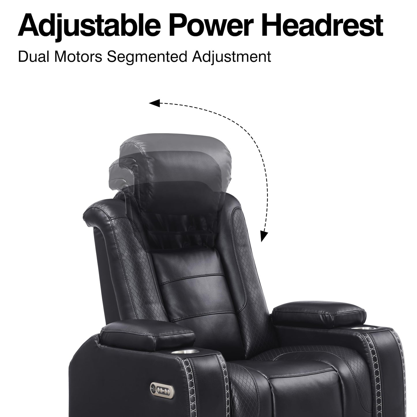 THSUPER Power Black Leather Recliner Sofa for Living Room Furniture Sets with Arm Storage and Power Headrest, Leather Living Room Reclining Couch Set with Wireless Charge and Bluetooth Speaker.