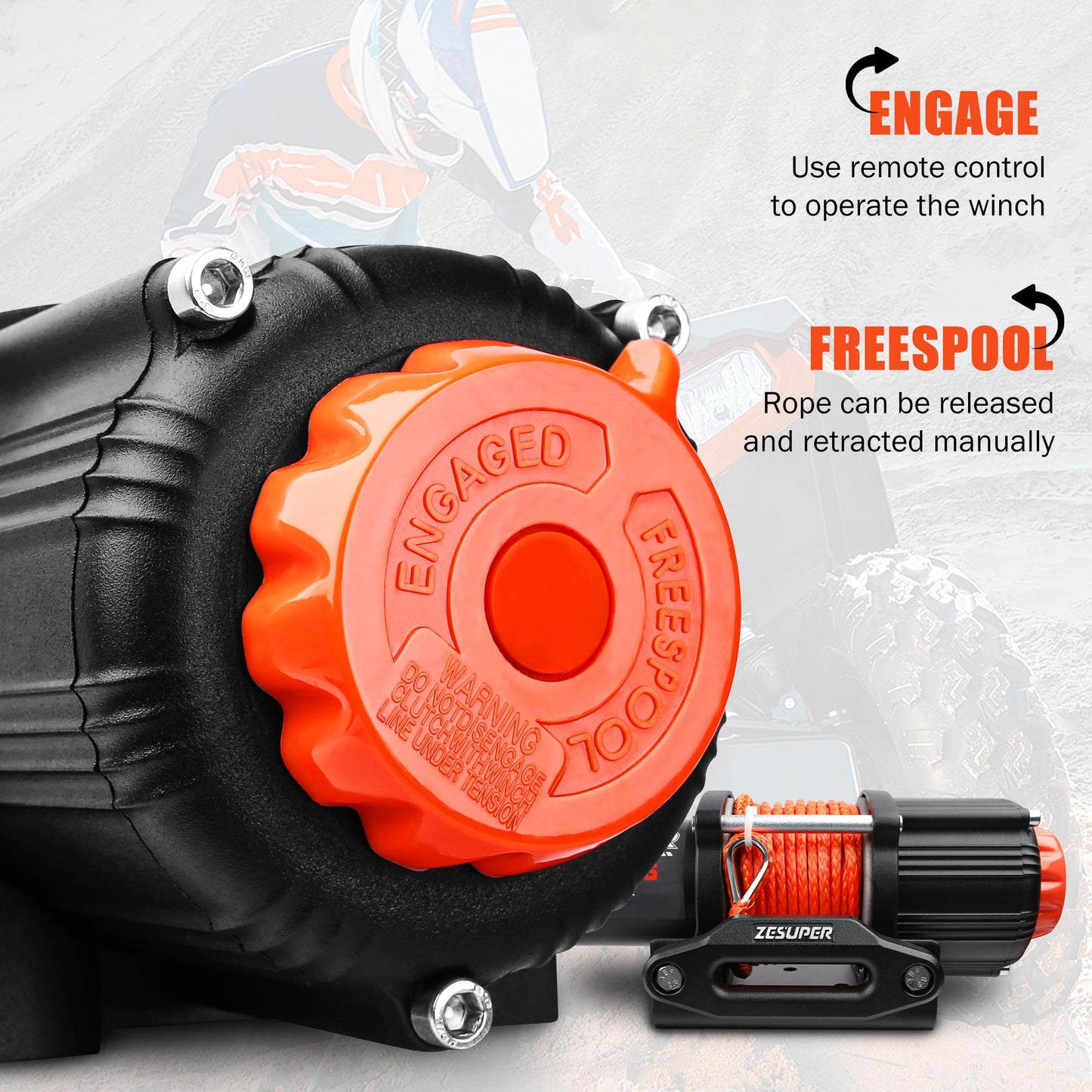 ZESUPER 3000 lb Electric Winch for ATV UTV Trailer Boat Synthetic Rope Winch 12V DC Off Road Towing Winches with Wireless Remote Mounting Bracket