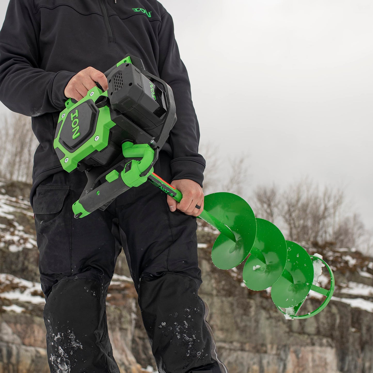 ION Alpha Electric Ice Fishing Auger, Gen 3, 40V Lithium-ion, Steel, Green