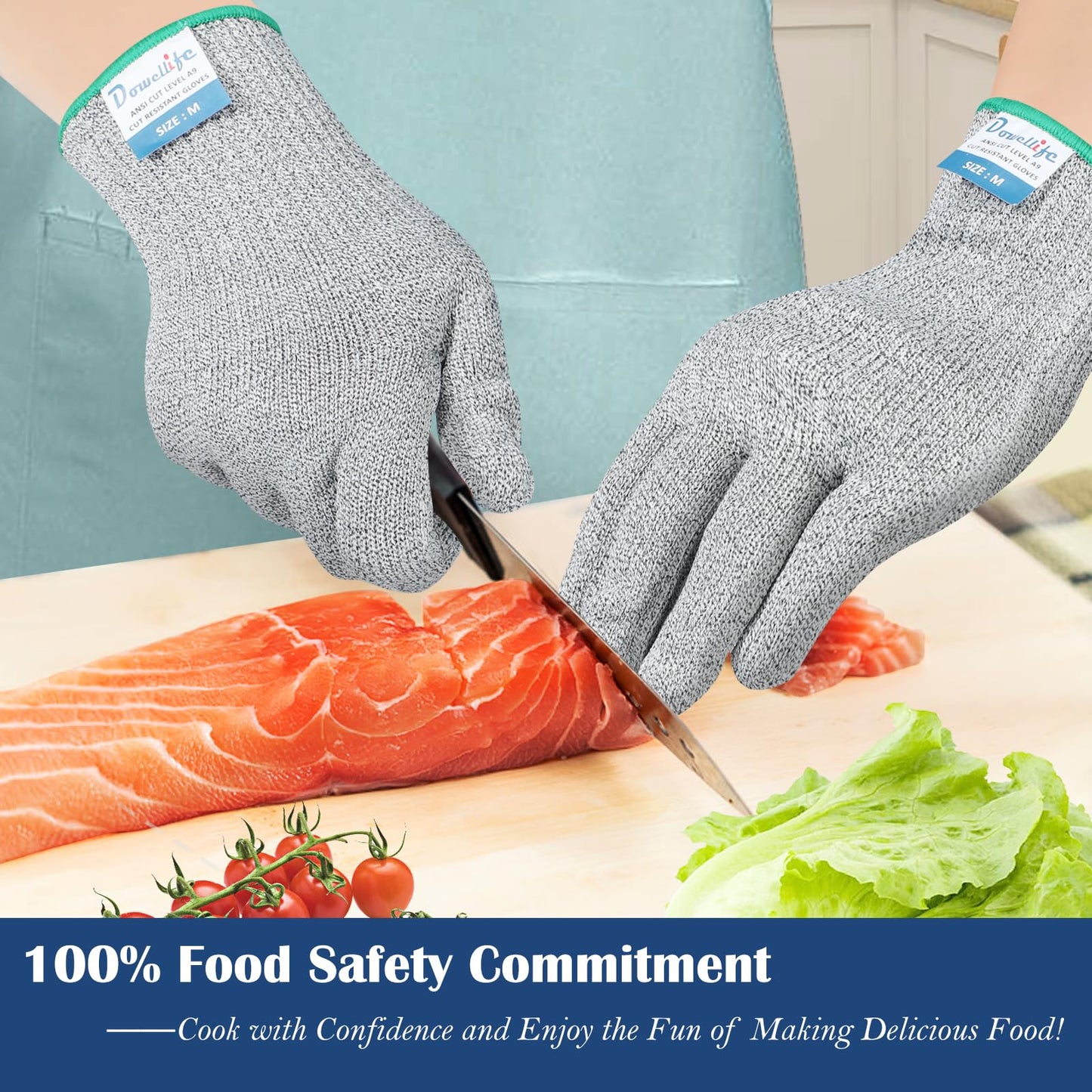 Dowellife Level 9 Cut Resistant Glove - Stainless Steel Mesh Metal Glove for Butcher, Meat Cutting, Oyster Shucking, Kitchen Mandoline, Chef Slicing, Fish Fillet (X-Large)