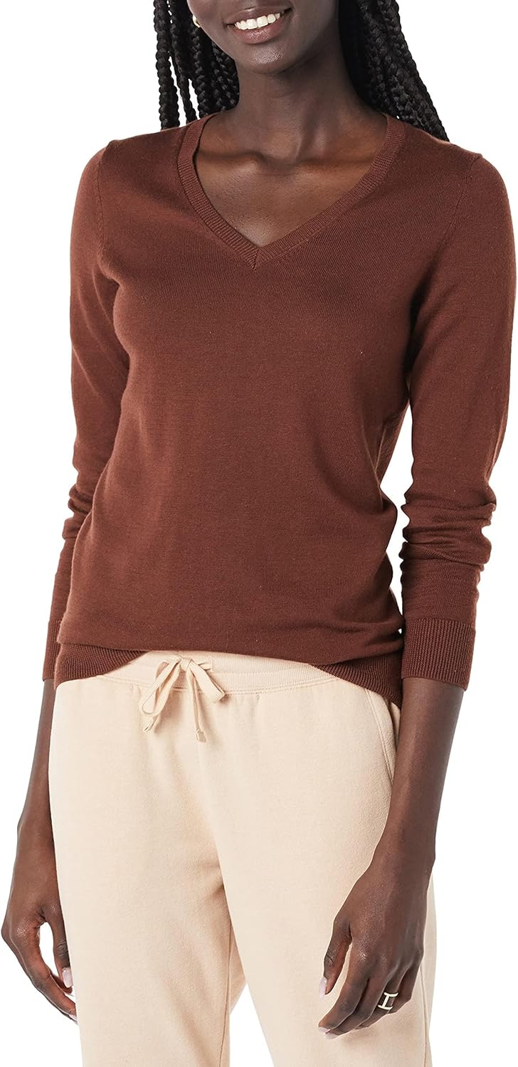 Amazon Essentials Women's Regular-Fit Lightweight Long-Sleeve V-Neck Sweater
