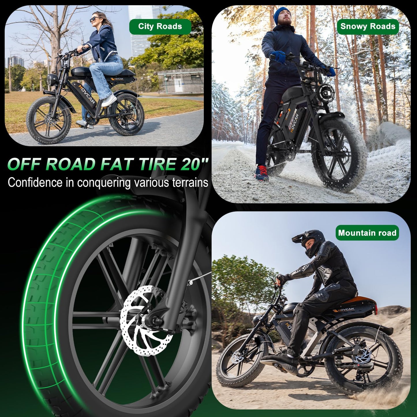 MOVCAN V30MAX/V30 Electric Bike for Adults 1500W/1000W Motor 20" Fat Tire Ebike, 32MPH/28MPH 120/70 Miles,48V 31.2/15.6 AH Dual Battery Hydraulic Disc Brake Electric Motorcycle Bike Full Suspension