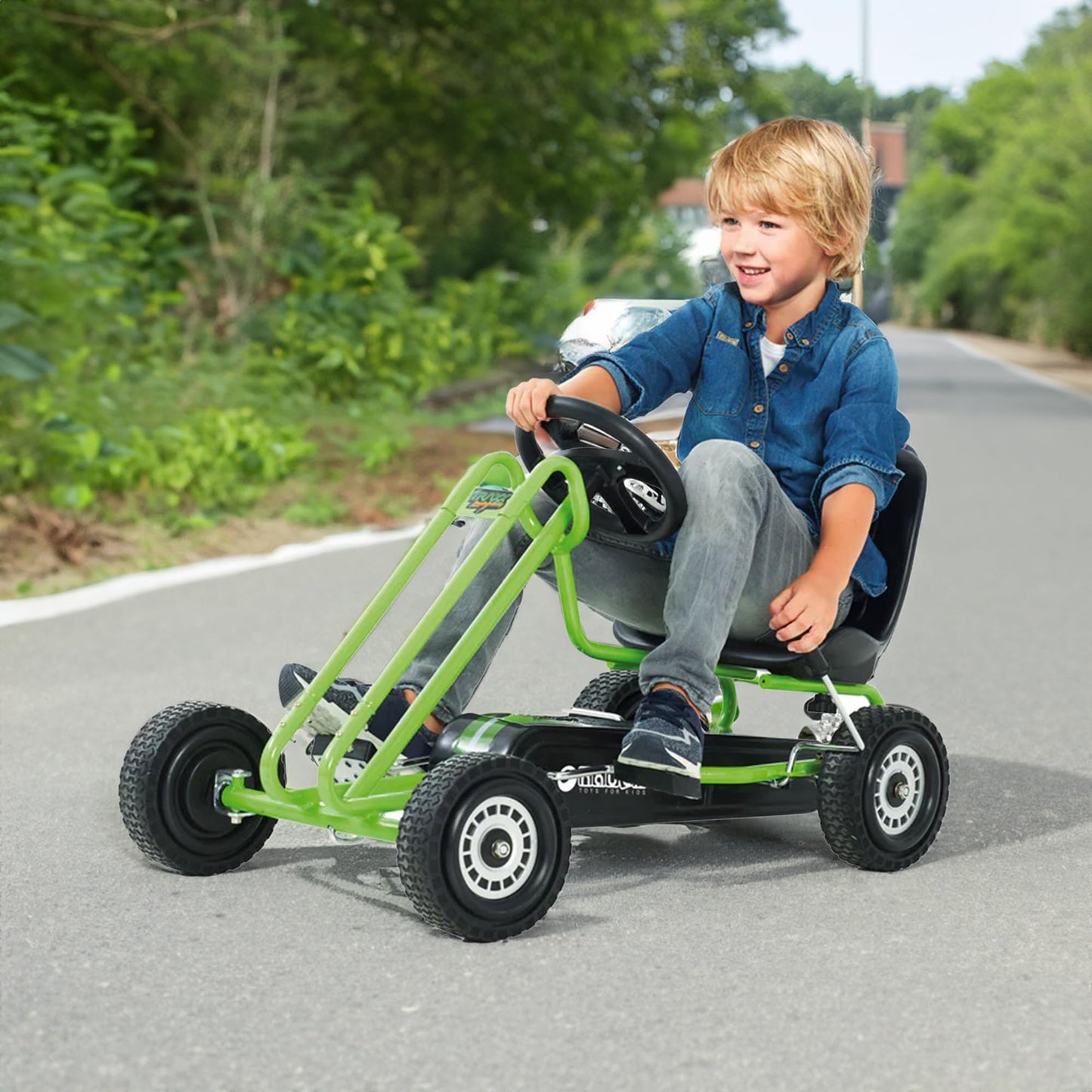 hauck Kids Pedal Go Kart, 4 Wheel Bike Cart, Ages 4-8, Lightning Ride, Race Green
