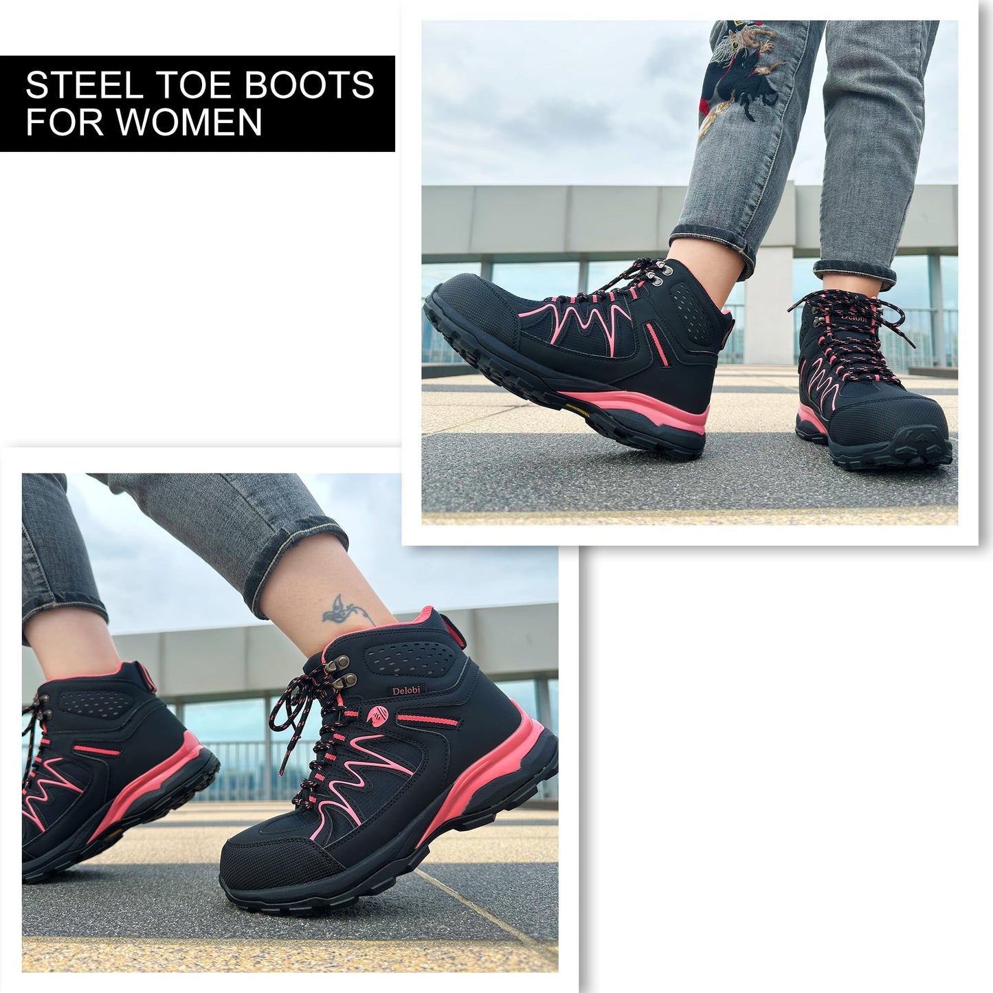 Steel Toe Work Boots for Women - Insulated Work Boots Steel Toe Sneakers Comfortable Construction Boot Lightweight Work & Safety Toe Shoes Gifts for Construction Workers for Work Construction
