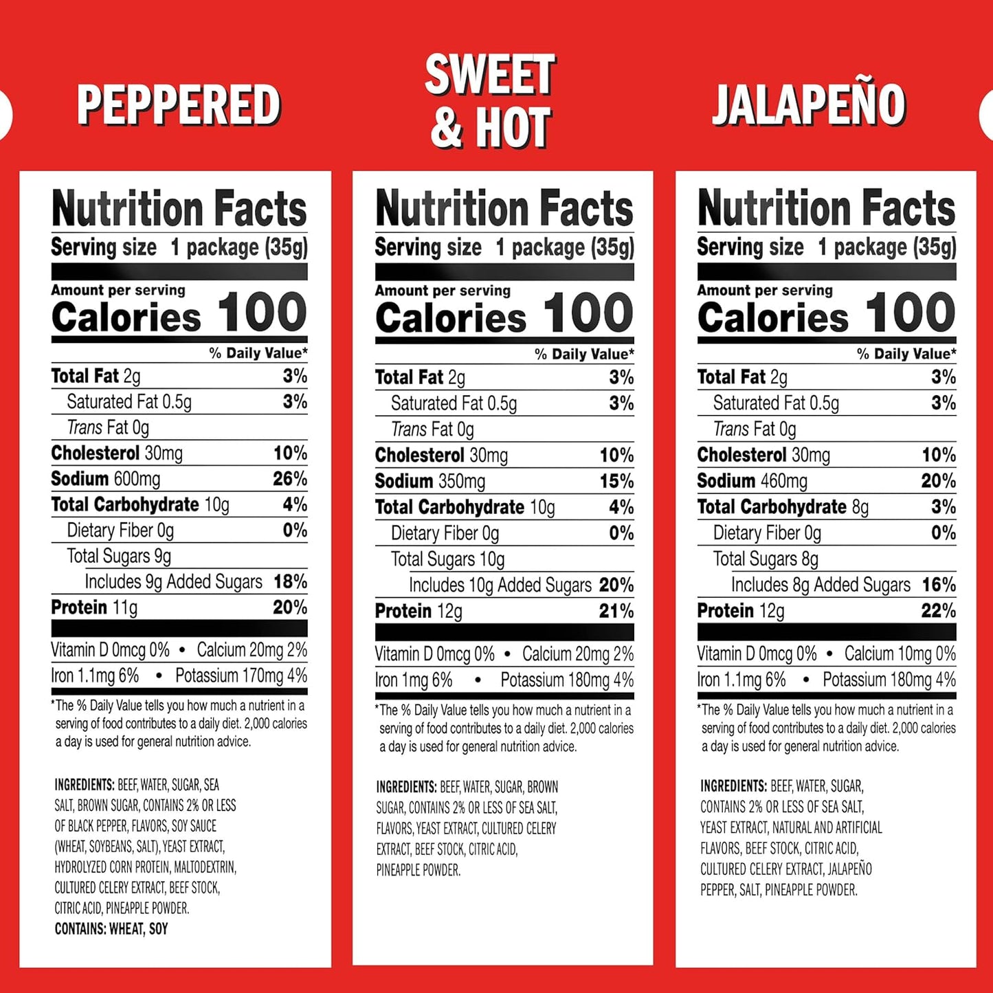 Jack Link's Beef Jerky Bold Variety Pack - Includes Sweet & Hot, Jalapeno and Peppered Jerky, Great Gifts for Dad & Men, Good Source of Protein, Meat Snacks Made with 100% Beef - 1.25 Oz (Pack of 15)