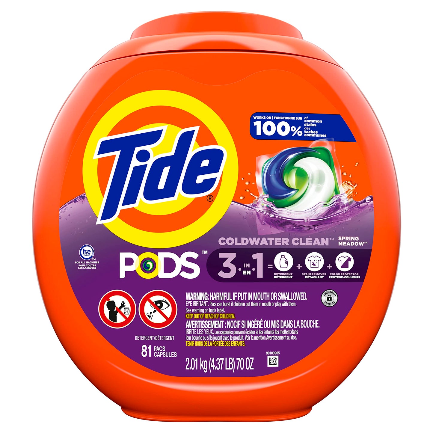 Tide PODS Liquid Laundry Detergent Soap Pacs, HE Compatible, Powerful 3-in-1 Clean in one Step, Built in Stain Removers, Spring Meadow Scent, 76 Count