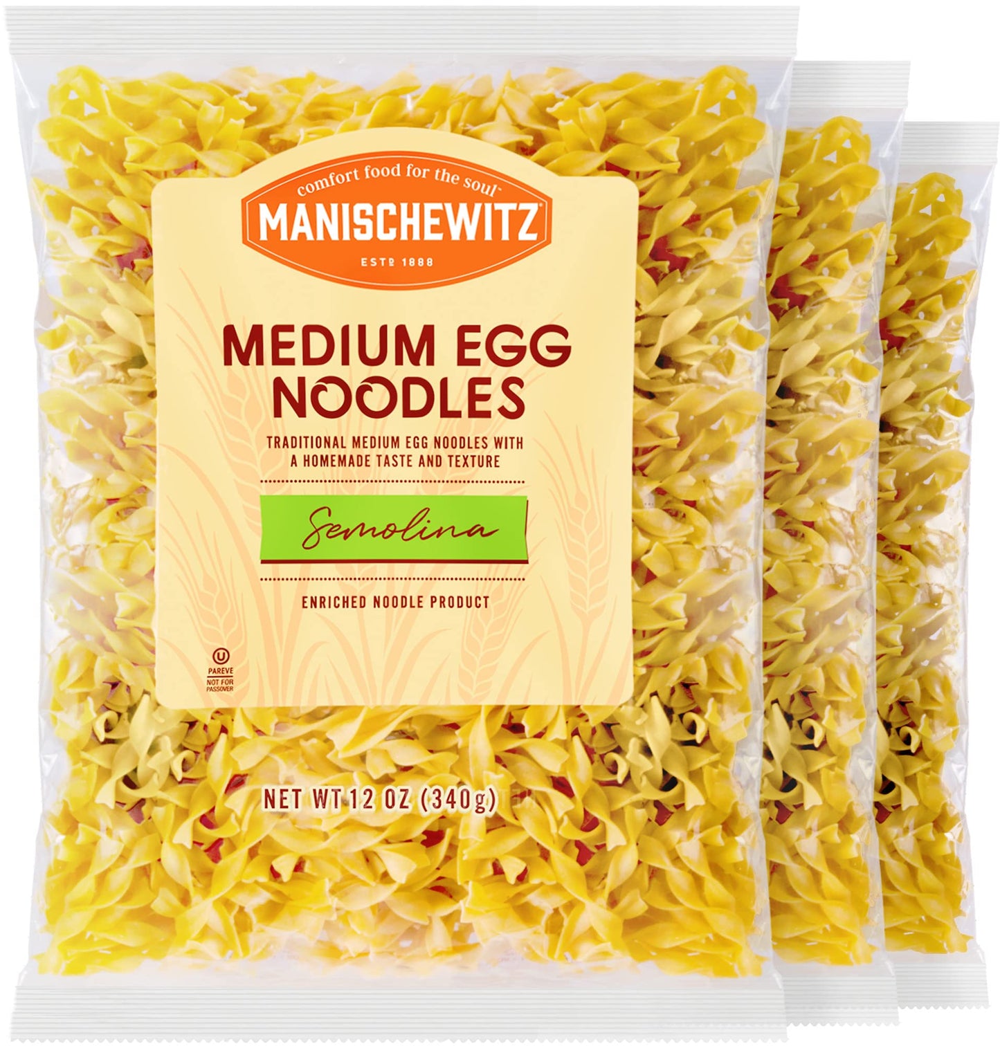 Manischewitz Premium Enriched Fine Egg Noodles 12oz (4 Pack) Great in Soups & Stews