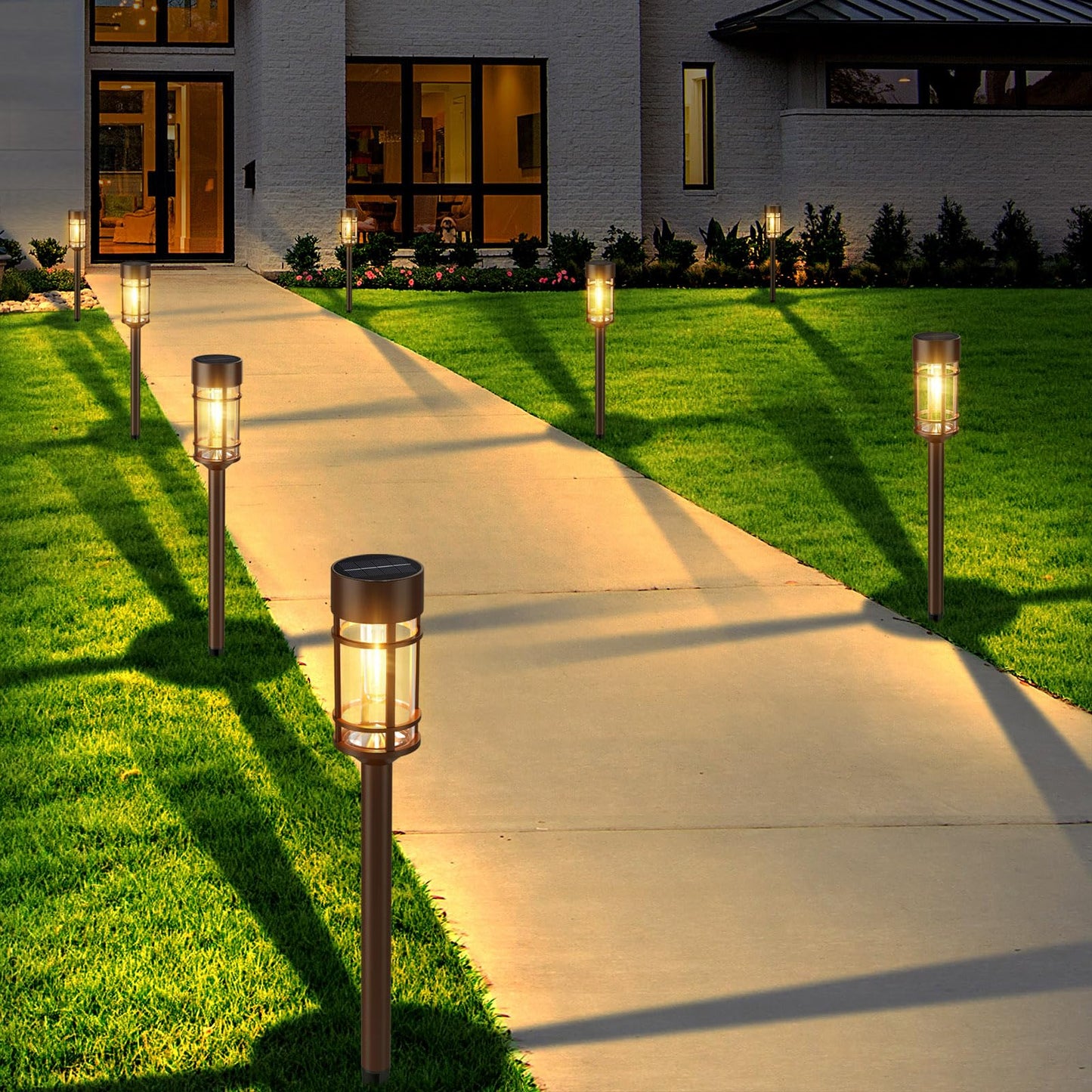 Solar Pathway Lights, 8 Pack LED Solar Lights Outdoor Waterproof, Glass Metal Garden Lighting for Yard Path Landscape Lawn Walkway Driveway, 3000K