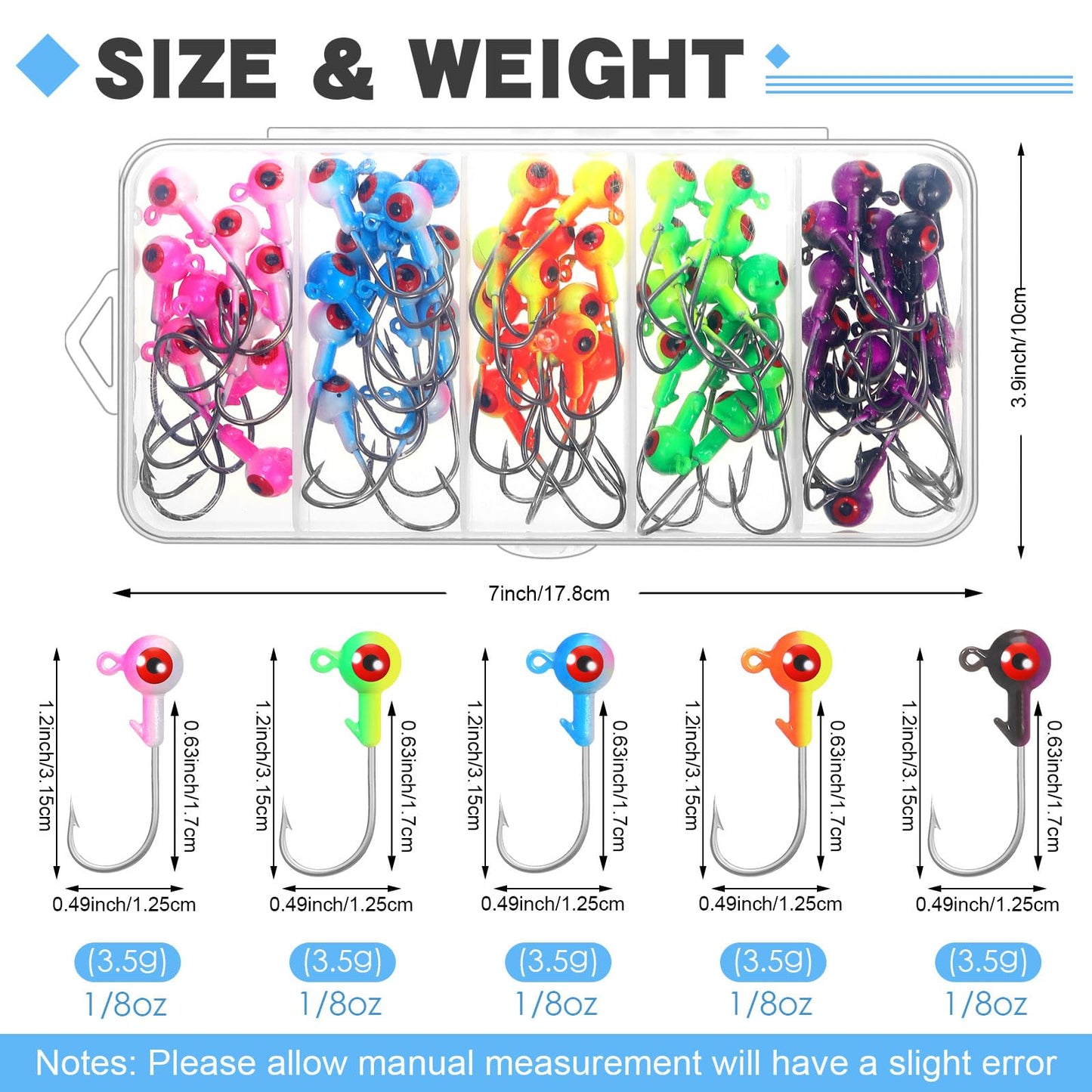 Skylety 60 Pcs Crappie Jig Heads for Fishing Lures Baits Hooks for Freshwater Saltwater Bass Trout
