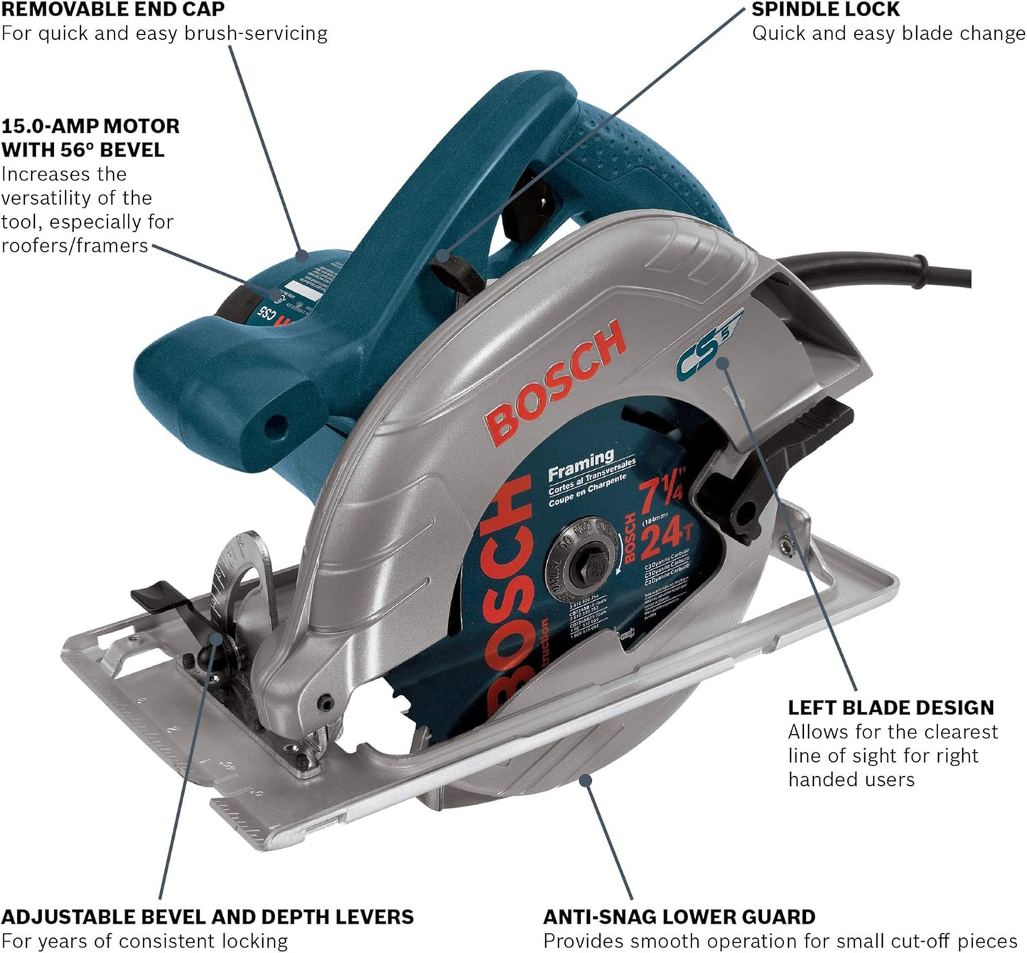 BOSCH CS5 120-Volt 7-1/4-Inch Circular Saw, Bosch Blue
