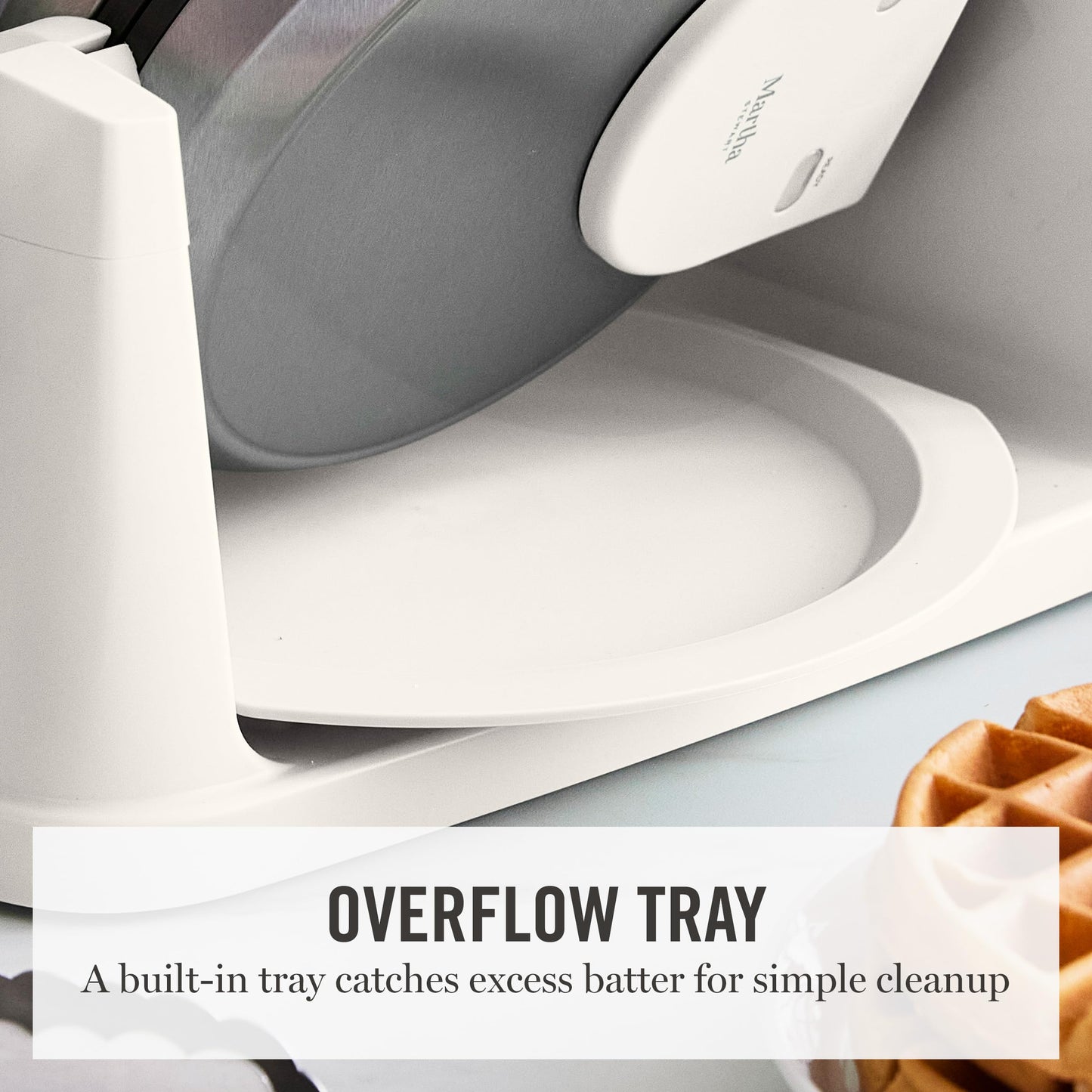 Martha Stewart Rotating Waffle Maker, 180° Flip Iron with PFAS-Free Nonstick Plates, Adjustable Timer, Ready Light, Drip Tray, Space Saving, Classic Round 7”, Easy to Clean, Stainless Steel, Sky Blue