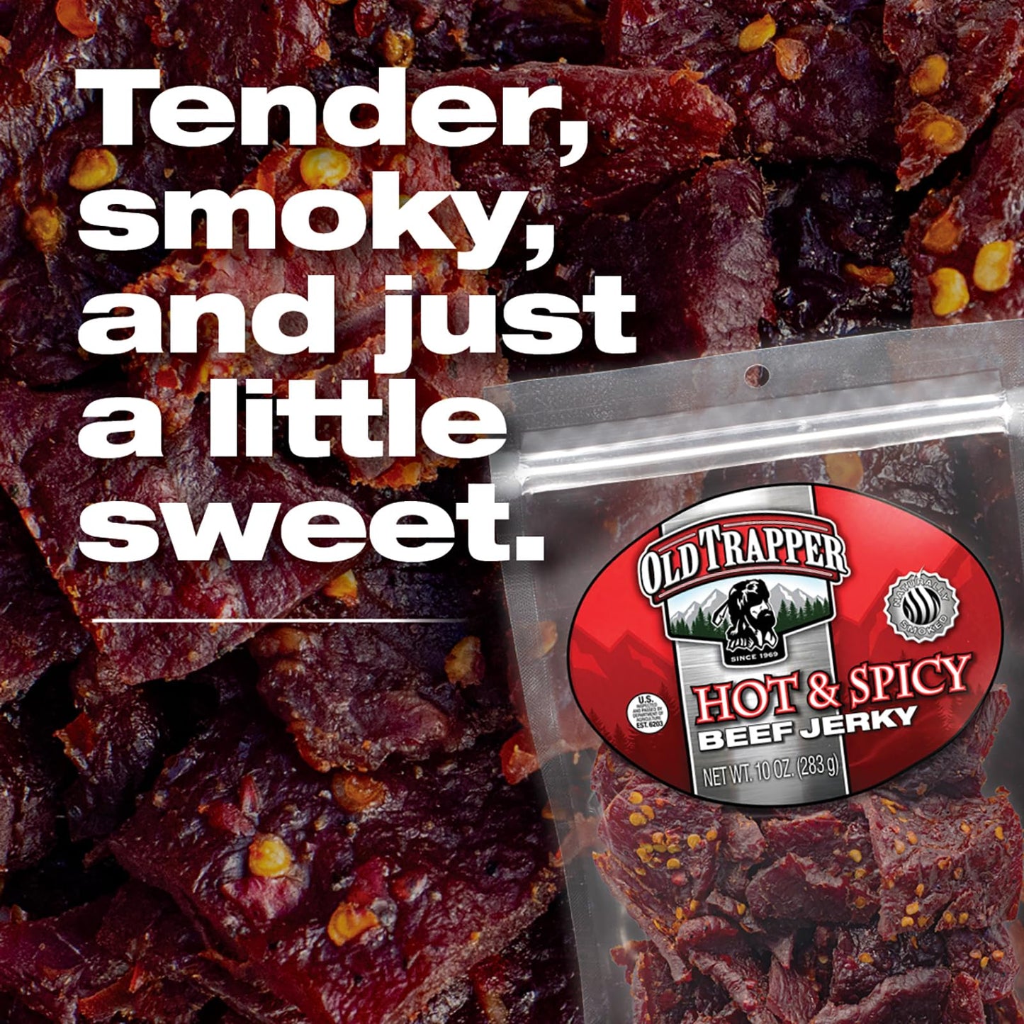 Old Trapper Beef Jerky, Old-Fashioned 10-Ounce Bag, Tender Meat Snacks for Lunches or Between Meals, 11 Grams of Protein, Zero Grams of Fat, and 70 Calories per Ounce (Pack of One)