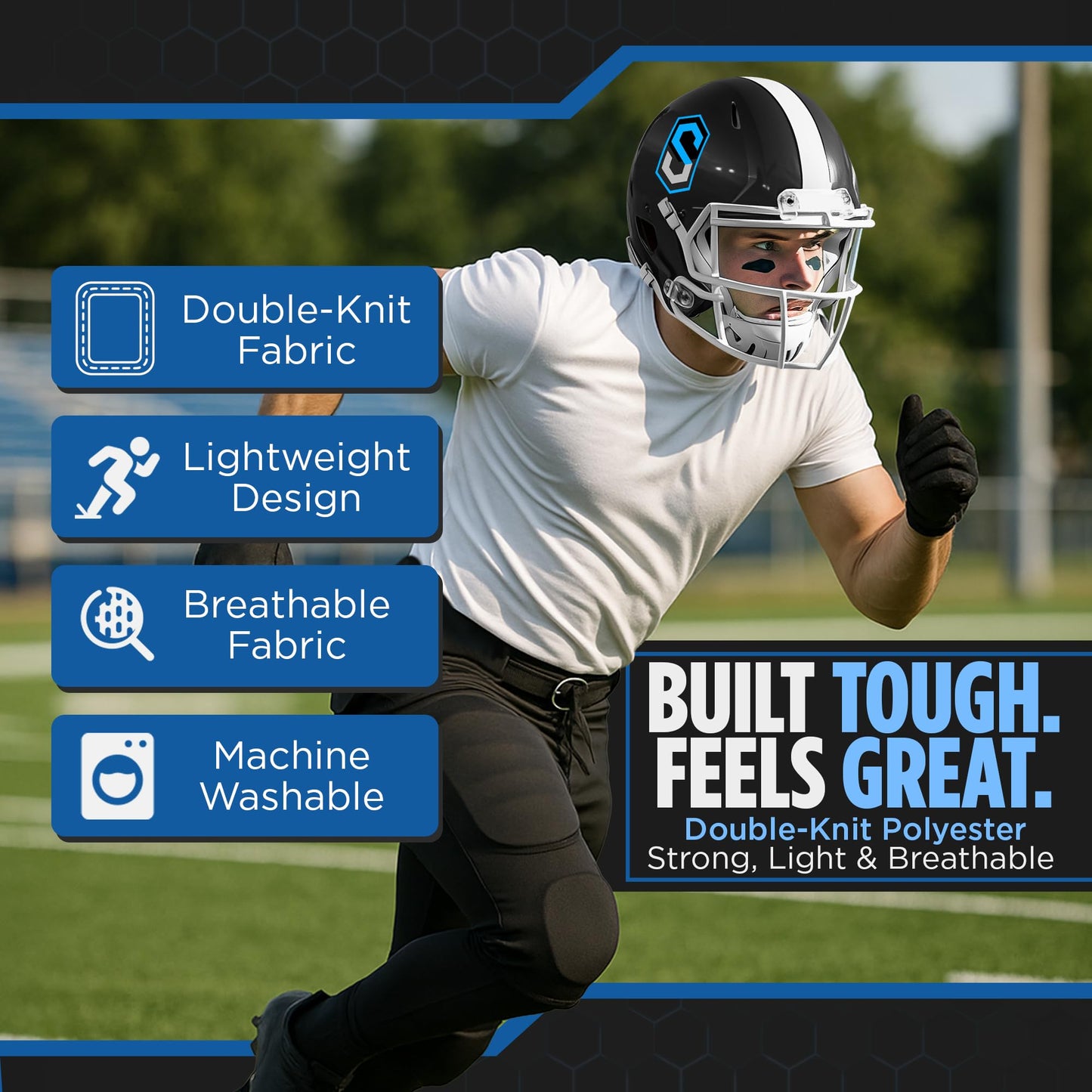 Sports Unlimited Double Knit Integrated Youth Football Pants with Pads - Youth Football Practice Pants for Boys, White