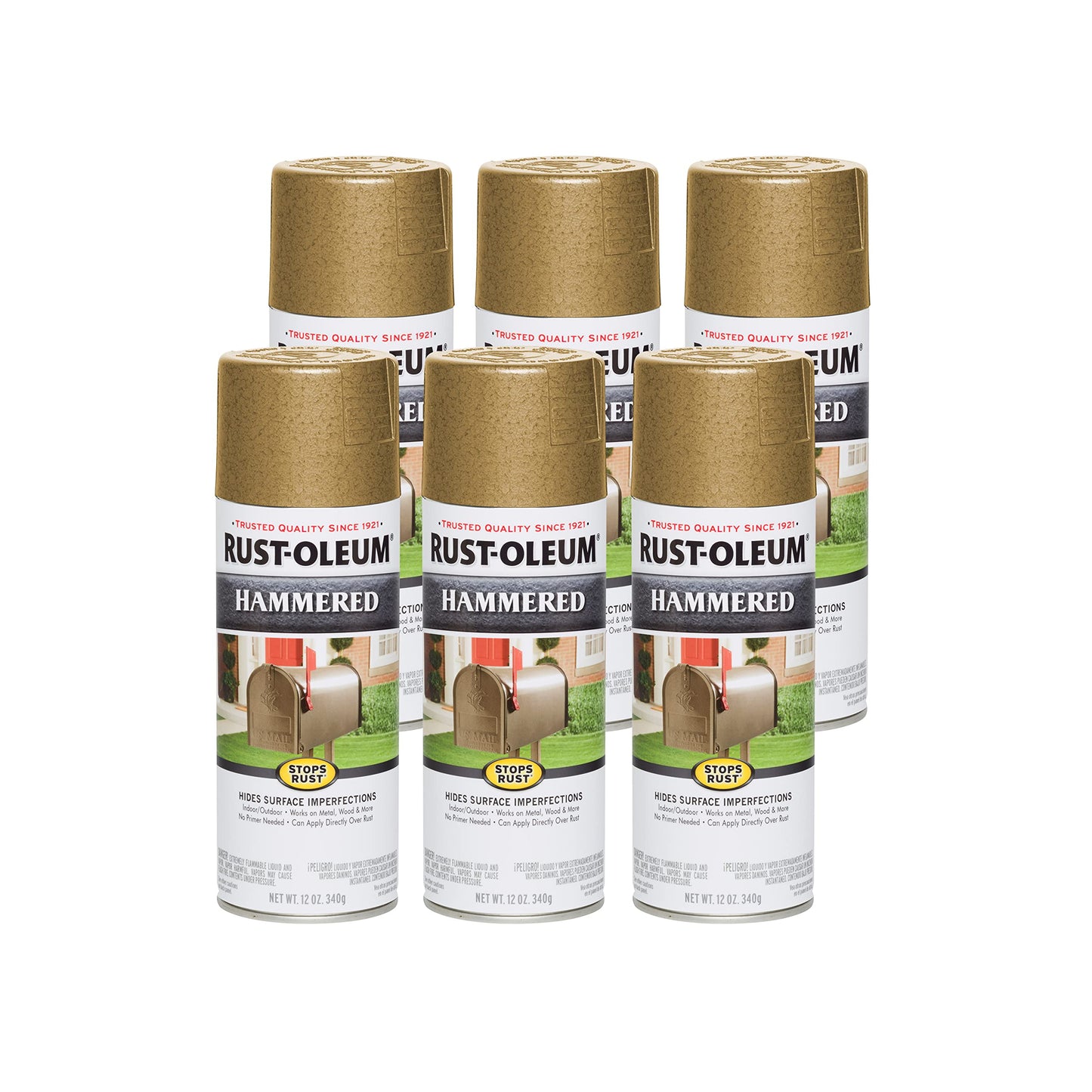 Rust-Oleum 7214830-6PK Stops Rust Hammered Spray Paint, 12 oz, Gray, 6 Pack
