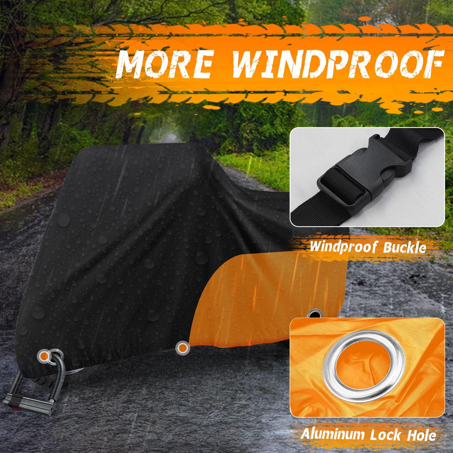 Scooter Cover, Waterproof Moped Cover, Vespa Cover, Outdoor Windproof and UV, for 72" Long Yamaha Honda Ruckus Motorbike Cover (Black)