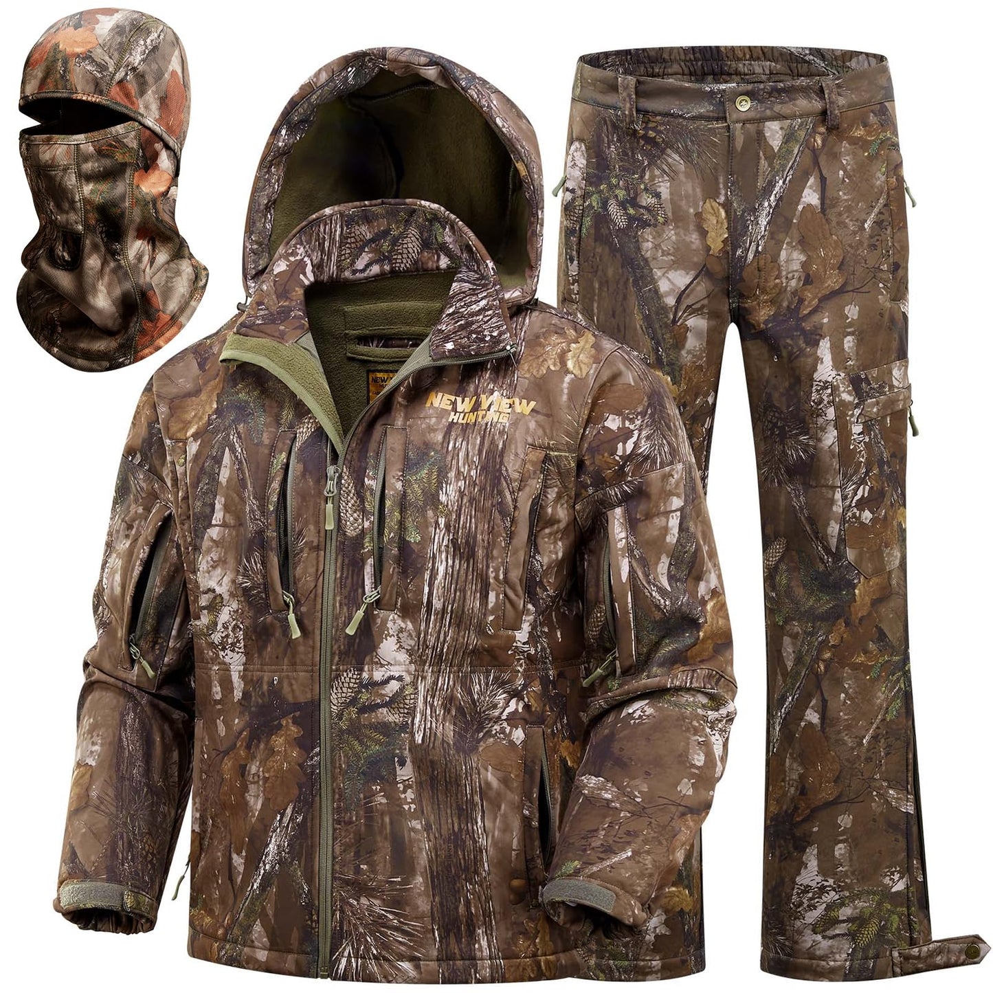 NEW VIEW Camo Clothes for Men, Winter Warm Hunting Jacket and Pants, Fleece Lined Suit for Deer Duck Bow Hunts