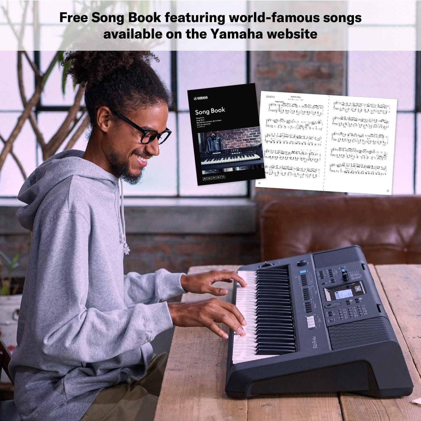 YAMAHA, 61-Key Touch-Sensitive Advanced Portable Keyboard with Music Rest and Power Adapter, (PSRE473)