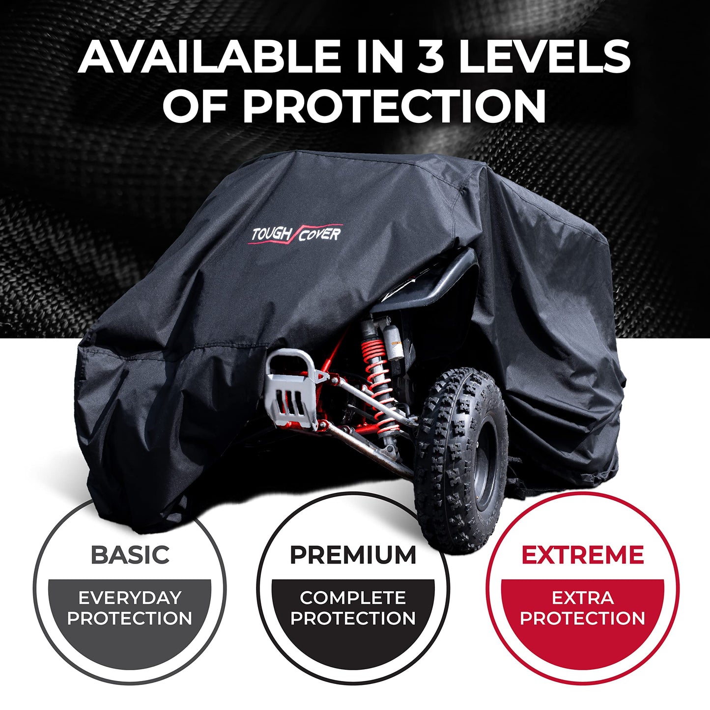 Tough Cover ATV Heavy Duty 600D Marine Grade Fabric (Black) - Quad Cover for Kawasaki, Honda, Polaris, Yamaha - Waterproof Protection Against Water, Wind, UV - ATV Waterproof Shield
