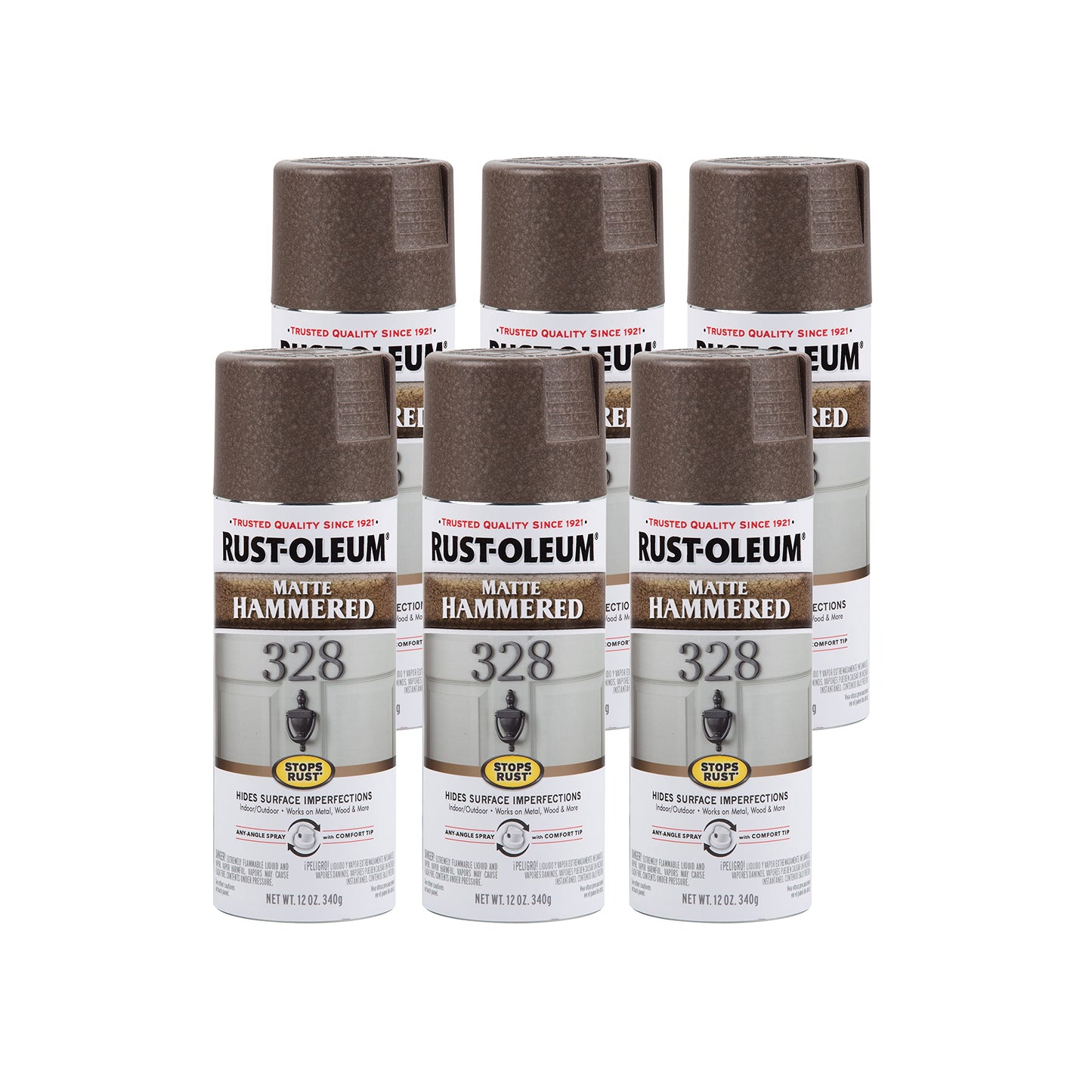 Rust-Oleum 7214830-6PK Stops Rust Hammered Spray Paint, 12 oz, Gray, 6 Pack