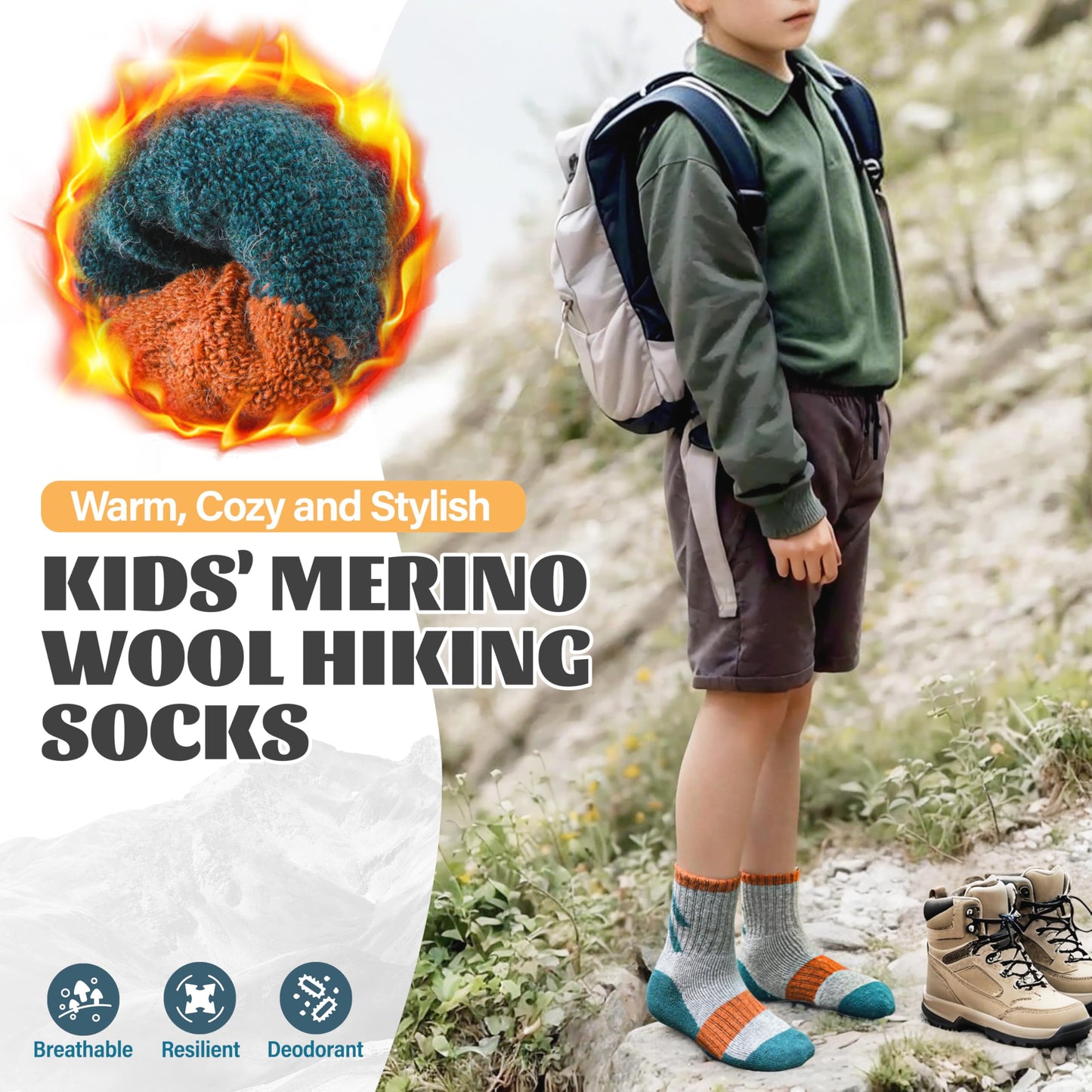 Anlisim Kids Merino Wool Hiking Socks Boys Girls Toddlers Thermal Winter Warm Boot Thick Cushion Gift Socks 6 Pairs