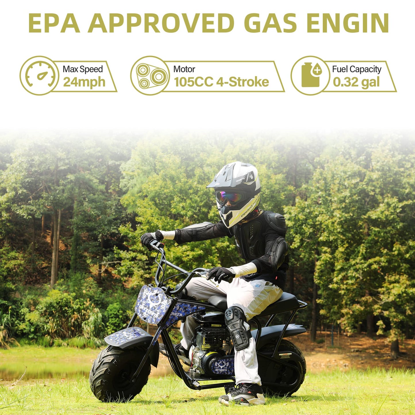 Oryxearth Mini Dirt Bike for Kids, Gas Powered Off Road Pit with Automatic Transmission and Pull Start Kids