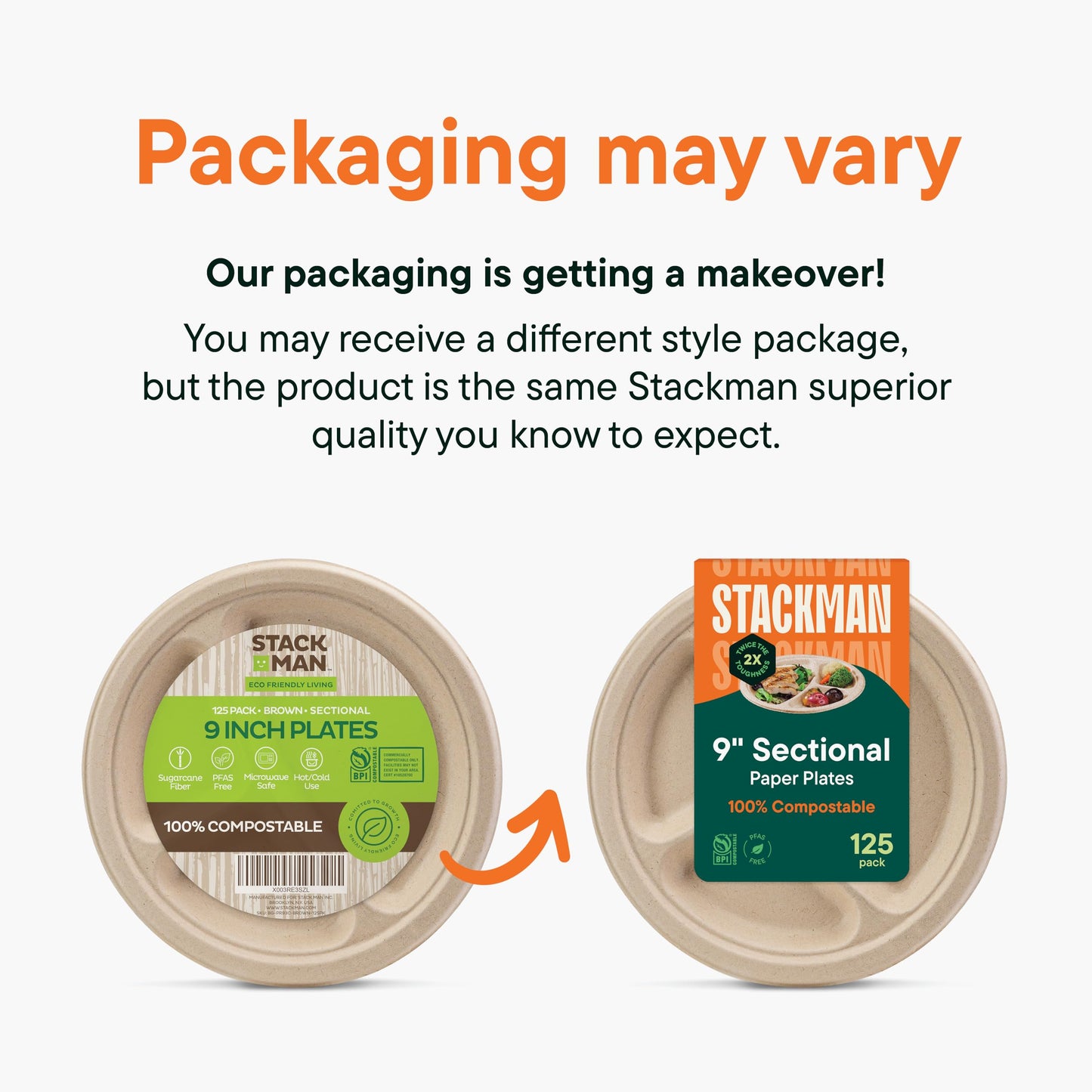 100% Compostable Paper Plates, Heavy Duty Disposable Plates [125-Pack] 9 Inch Plates - Eco-Friendly, Biodegradable Sugarcane Bagasse, Natural Unbleached Brown 9" Dinner Paper Plate Disposable