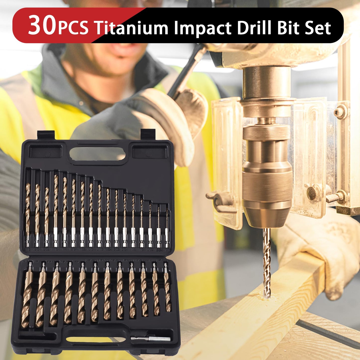 99PC Drill Bit Set, 135° Tip Titanium Coated High Speed Steel, Twist Drill Bit Kit for Iron, Aluminum Alloy, Copper, Wood, Plastic, with Storage Case 1/16"-3/8"
