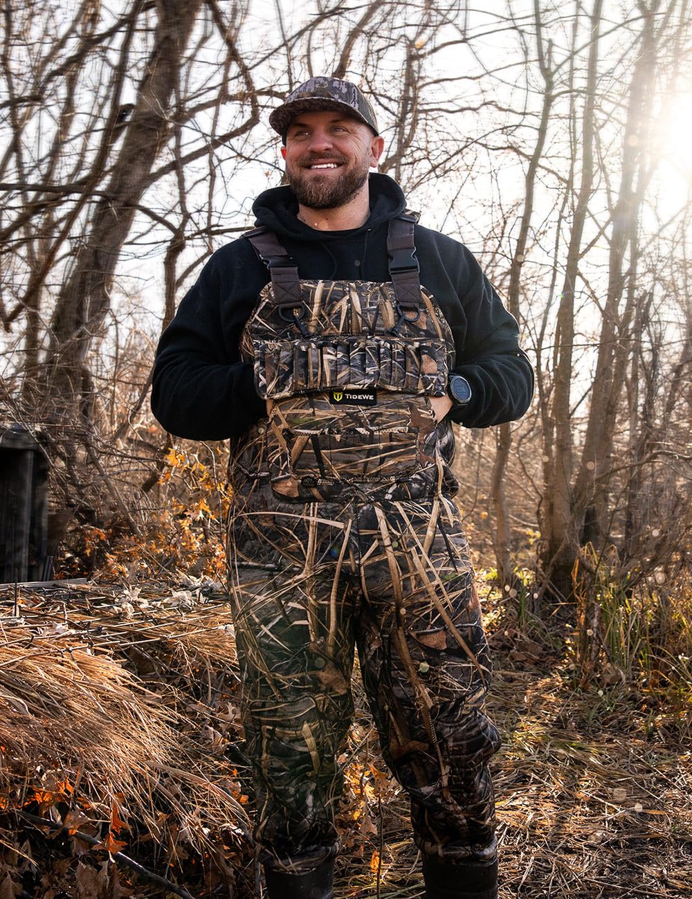 TIDEWE Hunting Wader, 5mm Neoprene Chest Waders with 1400 Gram Insulation Rubber Boots, Waterproof and Seam Sealed Bootfoot Chest Wader for Fishing, Hunting (Next Camo Evos Size 10)