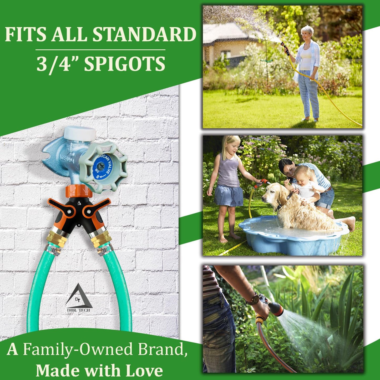 Hose Splitter 2 Way, Heavy Duty Metal Connector, Two Way Garden Hose Splitter, High Flow Spigot Faucet Bib Adapter, Solid Double Y Shut Off Valve for Outdoor Gardening Hoses, Orange