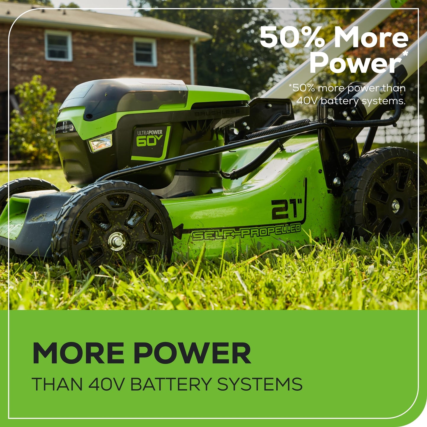 Greenworks 60V 21” Cordless (Push) Lawn Mower (LED Lights + Aluminum Handles), 5.0Ah Battery and Rapid Charger