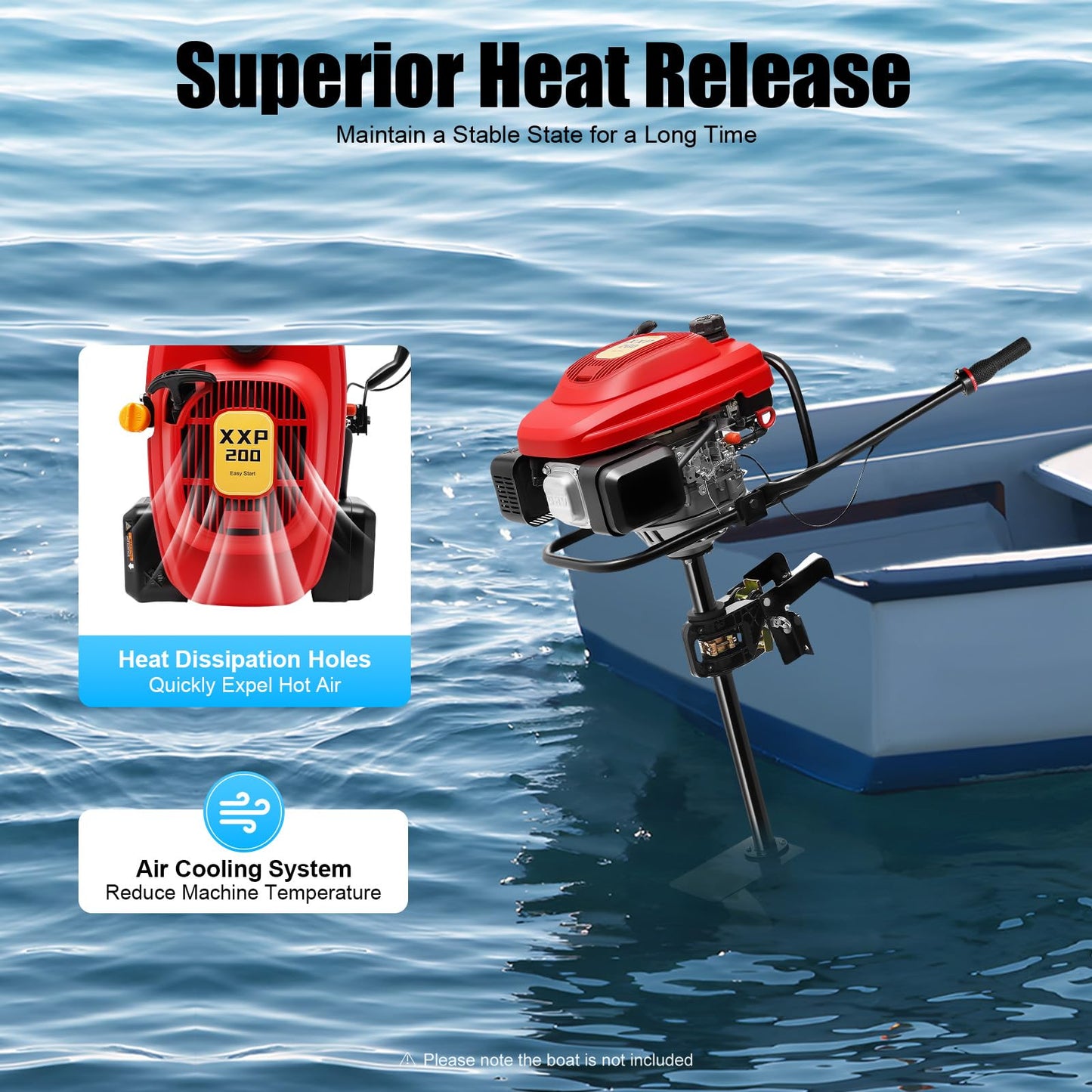 DAERNA 4 Stroke 7.5 HP Outboard Motor, Heavy Duty Fishing Boat Motor with Air Cooling System, 200cc Single Cylinder Gas Boat Engine