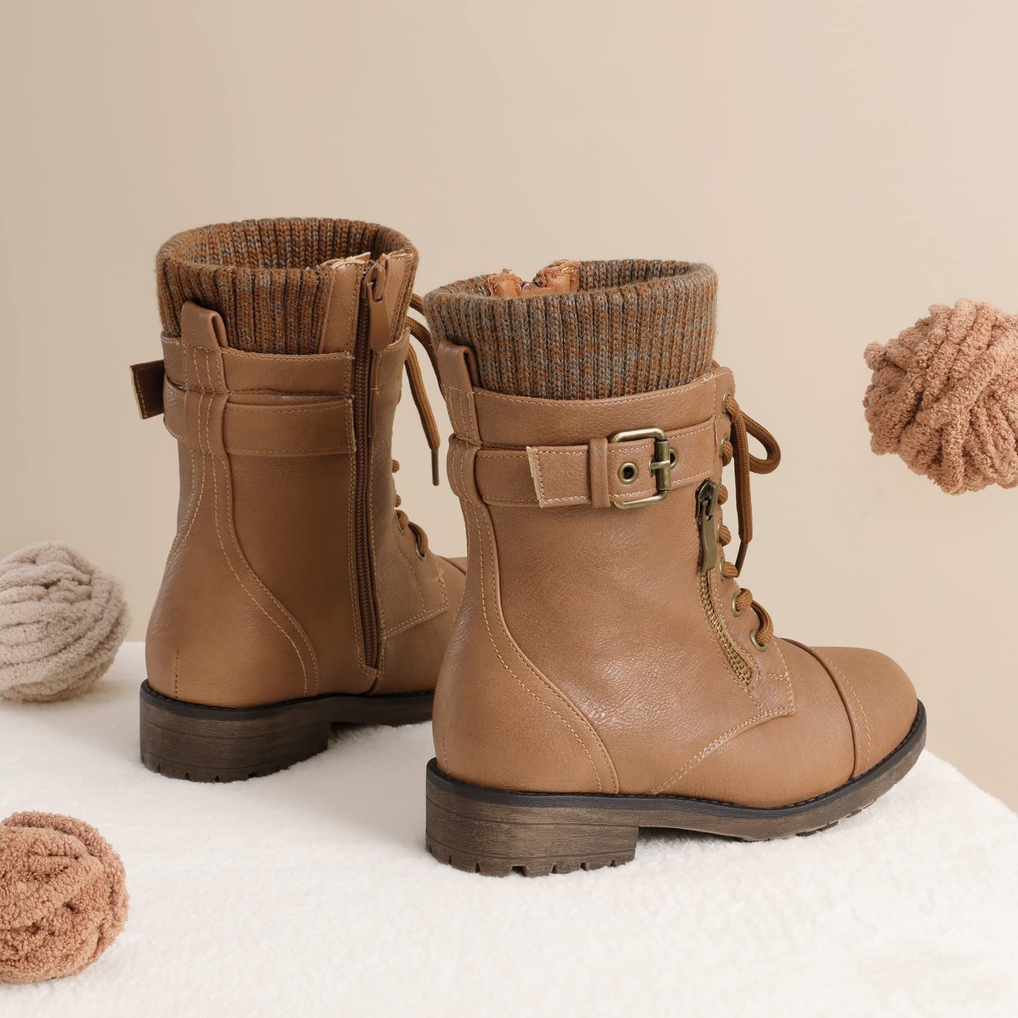 DREAM PAIRS Girl's Mid Calf Combat Ankle Lace up Boots
