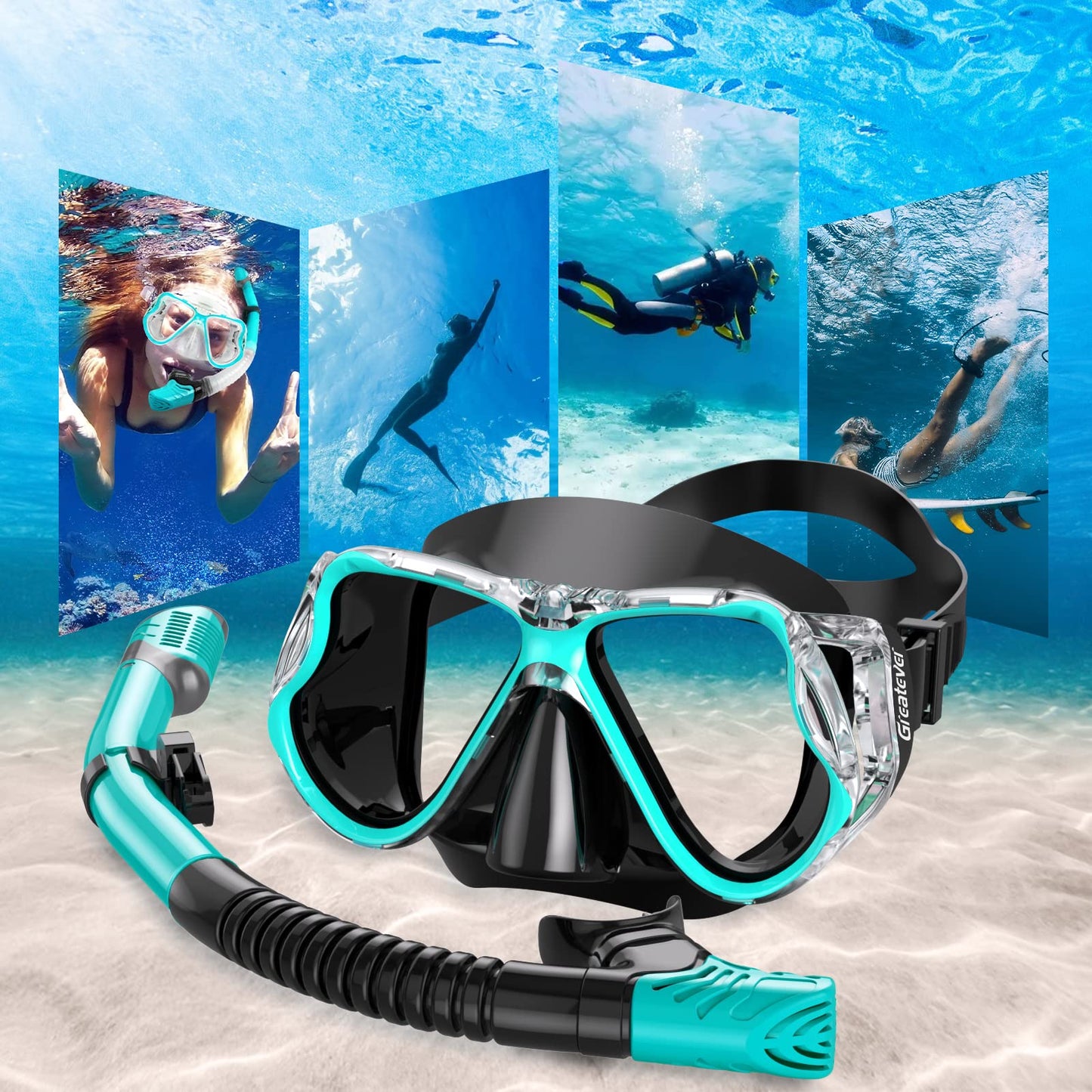 Greatever Dry Snorkel Set,Panoramic Wide View,Anti-Fog Scuba Diving Mask,Professional Snorkeling Gear for Adults