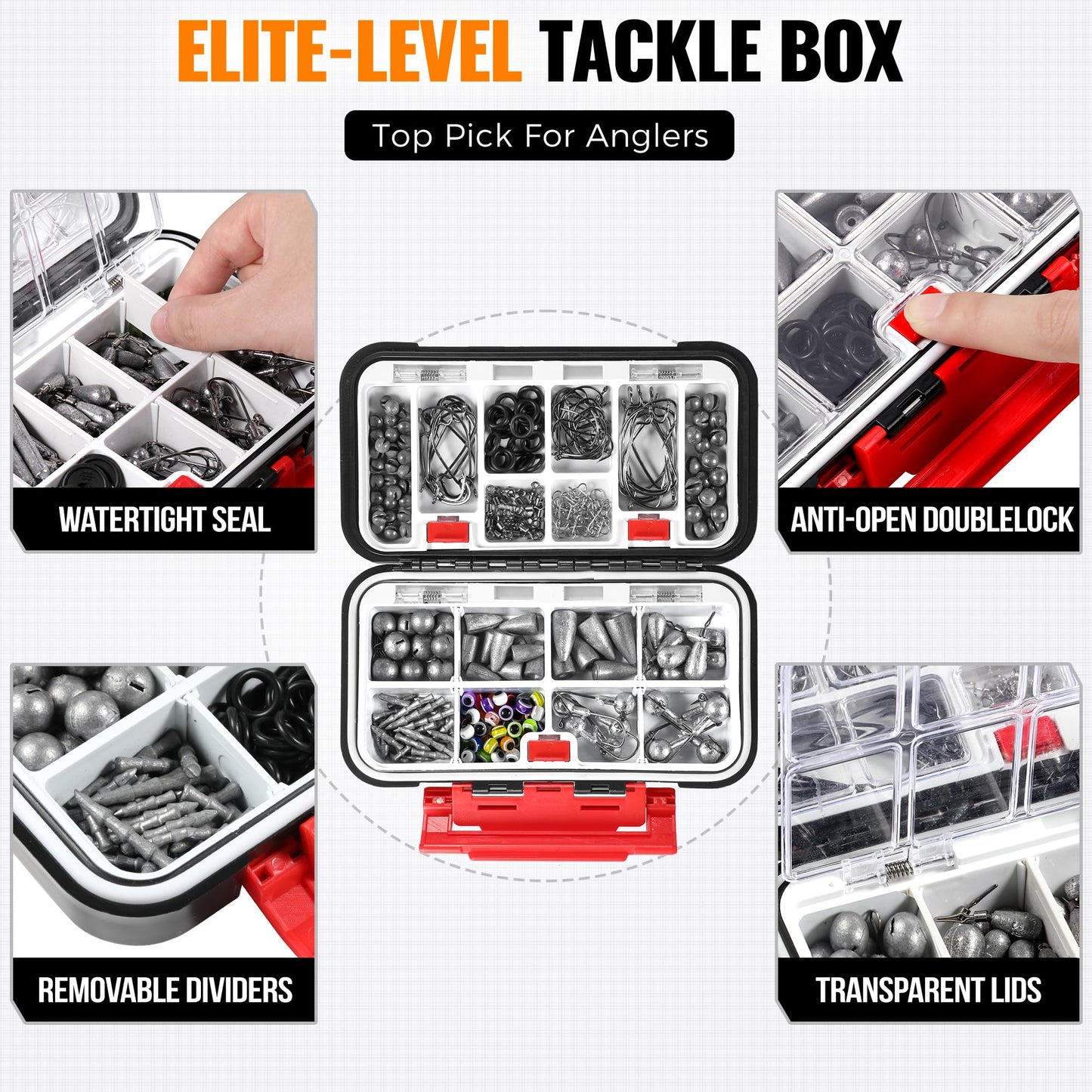 PLUSINNO 264/397pcs Fishing Accessories Kit, Organized Fishing Tackle Box with Tackle Included, Fishing Hooks, Fishing Weights Sinkers, Swivels, Beads, Fishing Gear Set Equipment for Bass Trout