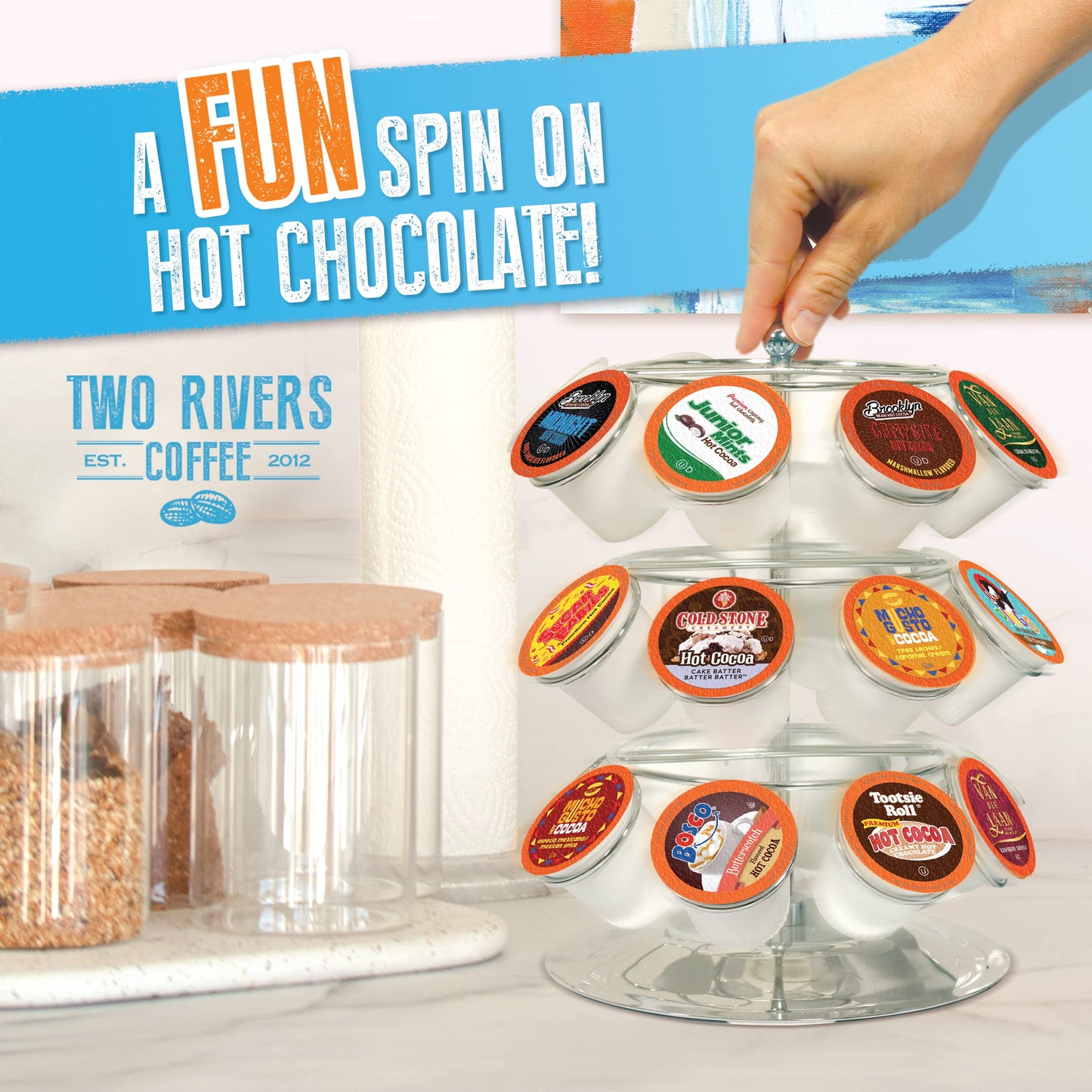 Two Rivers Coffee Hot Chocolate Pods Single Serve Cocoa Variety Sampler Pack Compatible with 2.0 Keurig K-Cup Brewers, 40 Count