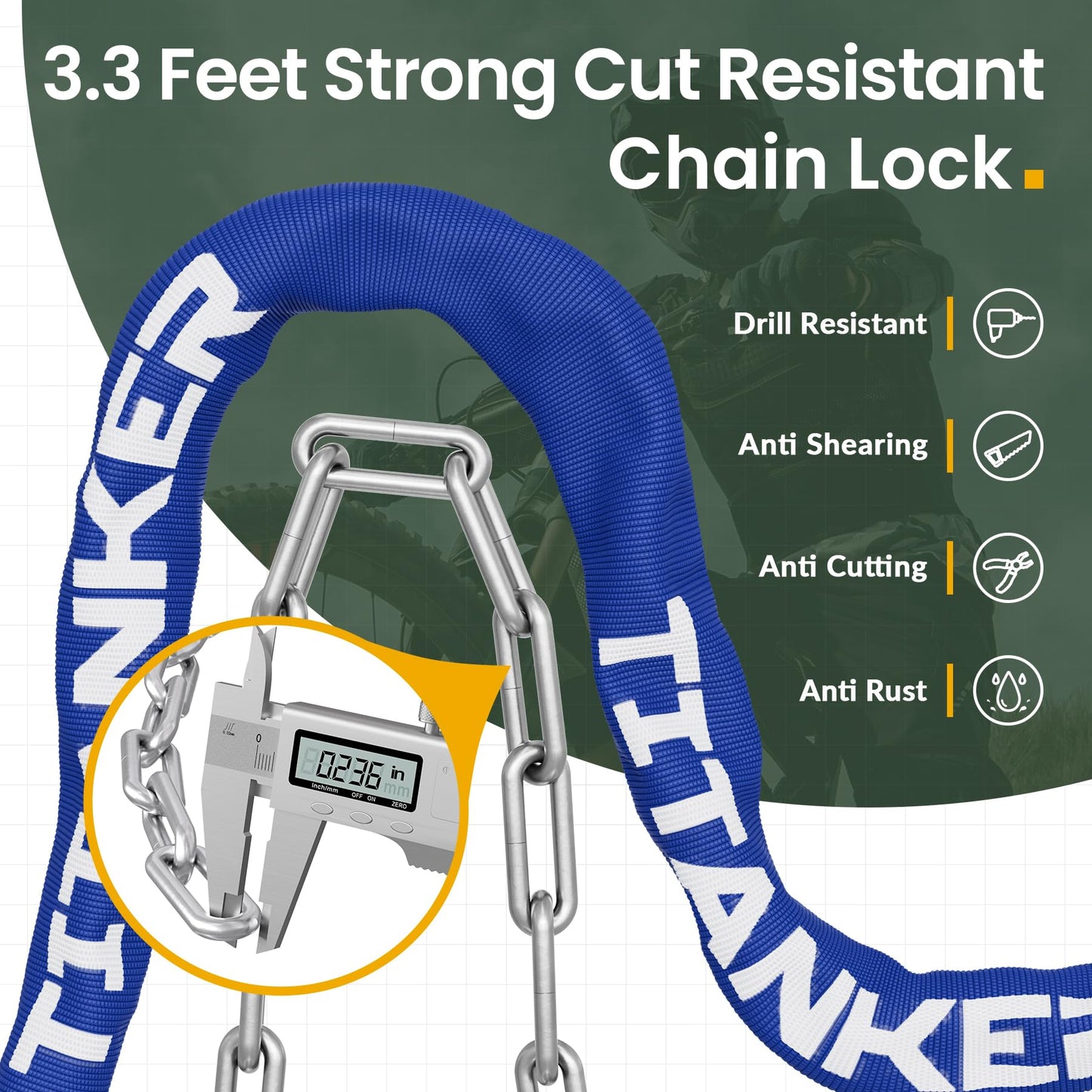 Titanker Bike Chain Lock with Keys, 3.3 Feet Security Heavy Duty Anti-Theft Bicycle Chain Locks for Bike, Motorcycle, Bicycle, Door, Gate, Fence, Grill (6mm, 8mm, 10mm Thick Chain)