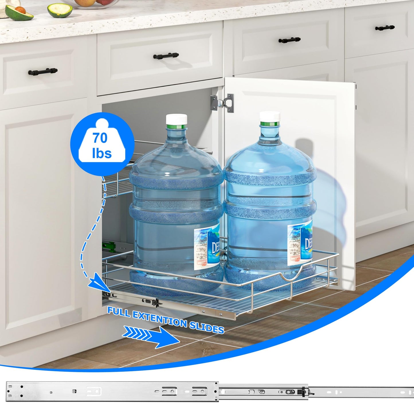 WelFurGeer 2-Tier Kitchen Cabinet Pullout Shelf and Drawer Organizer, Soft Close Pantry Pull Out Shelves, Heavy Duty Pull Out Cabinet Organizer with Shelf Liner for Kitchen Cabinets, Pantry Storage