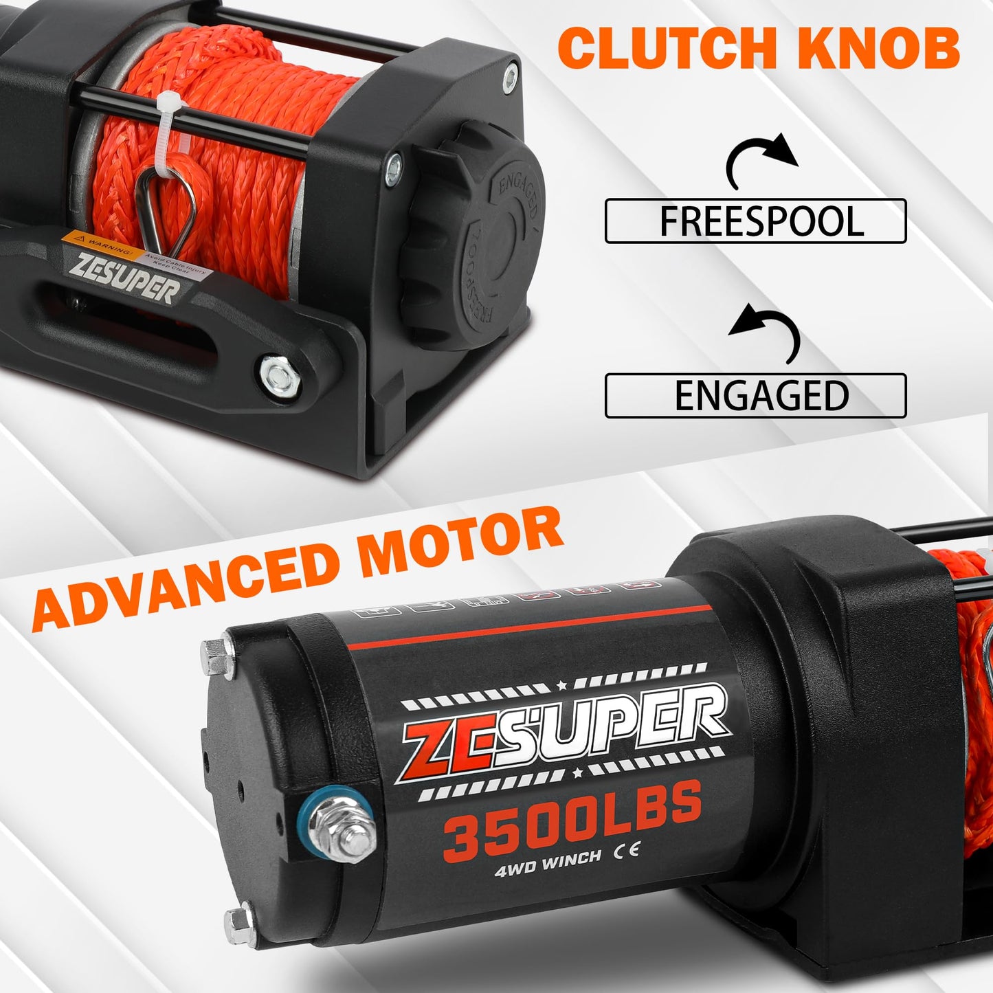 ZESUPER 3000 lb Electric Winch for ATV UTV Trailer Boat Synthetic Rope Winch 12V DC Off Road Towing Winches with Wireless Remote Mounting Bracket